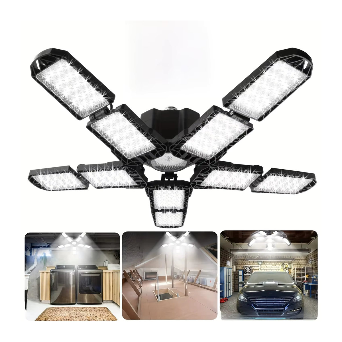 ledcbet LED-Garagenleuchte mit verstellbaren Paneelen als superhelle E27 Deckenlampe für Werkstatt und Keller in Schwarz - Bild 7