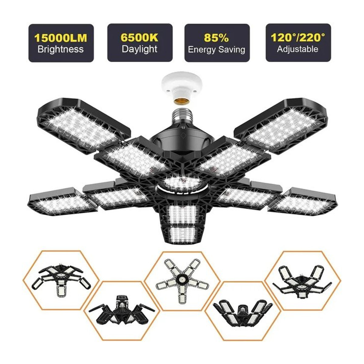 ledcbet Verformbare LED Deckenlampe in Schwarz mit E27 Fassung für industrielle Beleuchtung in Garage, Lager und Werkstatt - Bild 1