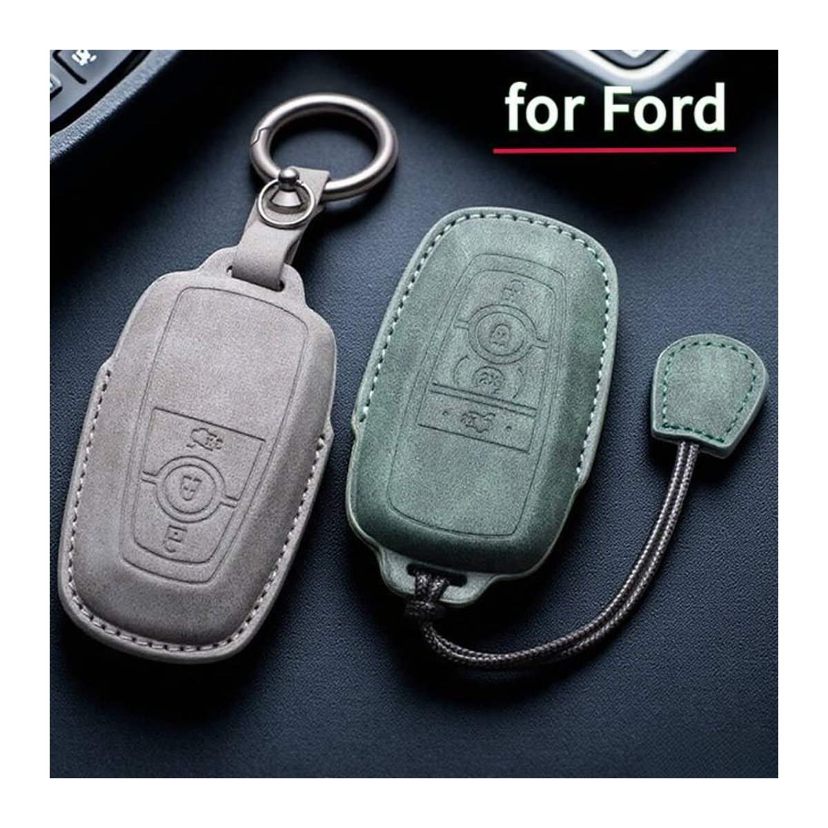 Leder Schlüsselhülle für Ford Fernbedienungsschlüssel in Grau - Bild 1