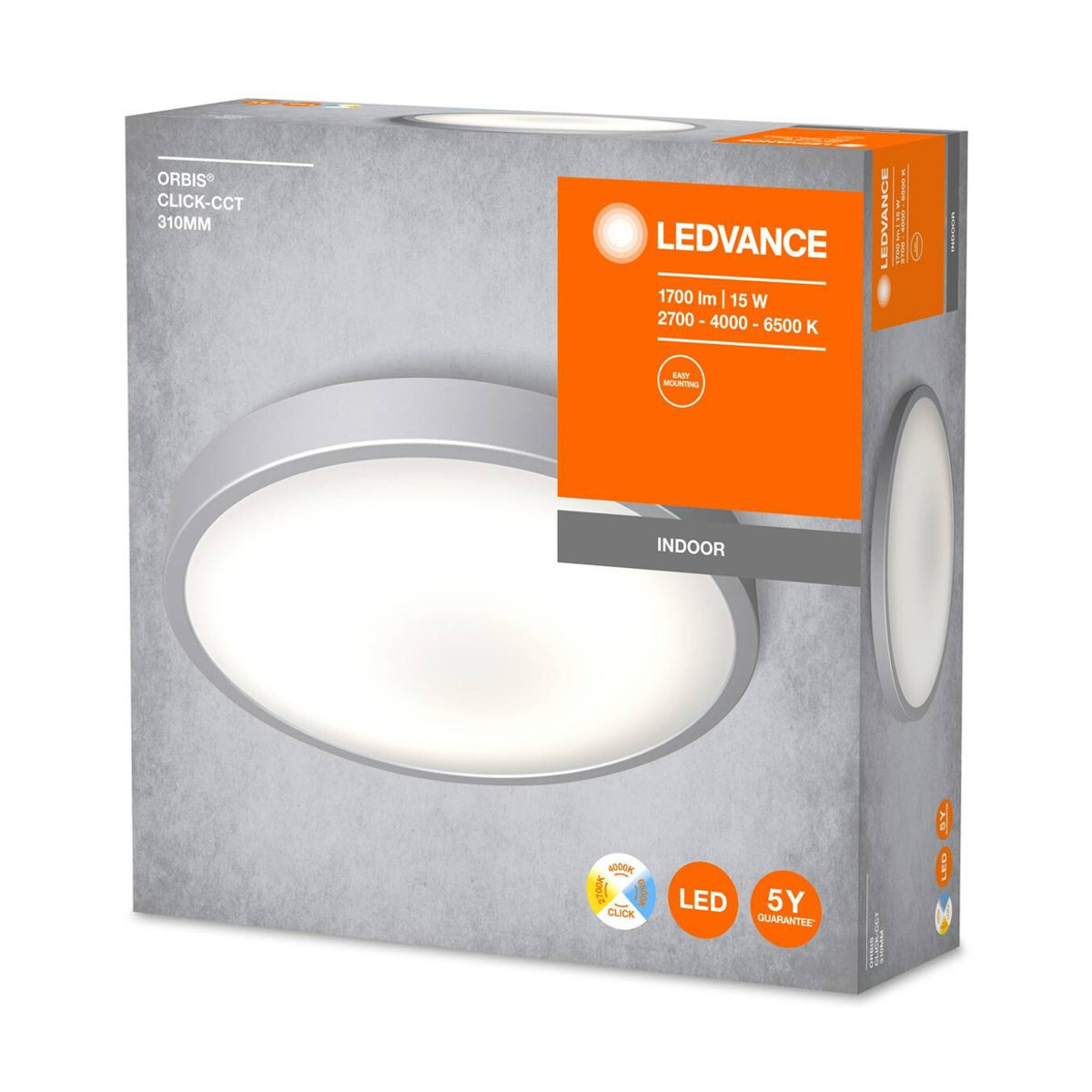 LEDVANCE Orbis CTT LED-Deckenleuchte in Weiß und Silber aus Aluminium und Kunststoff mit 15W, H x D: 8 x 31 cm - Bild 2