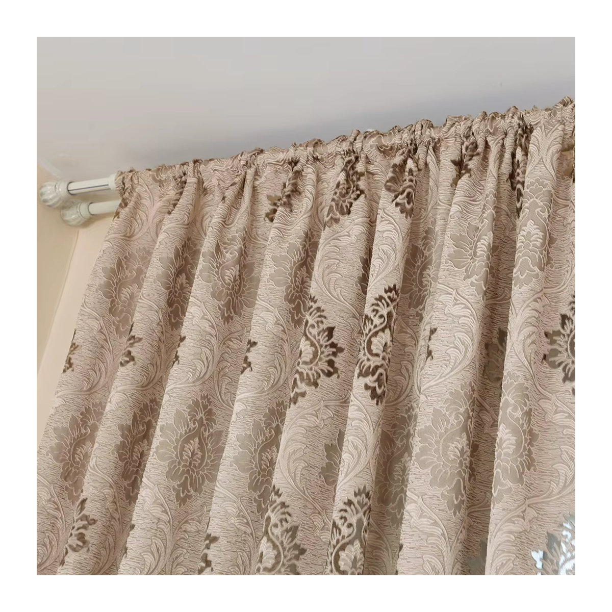 LEEJOOM Blumen-Jacquard-Vorhang in Braun im europäischen Stil für Wohnzimmer und Balkon - Bild 5