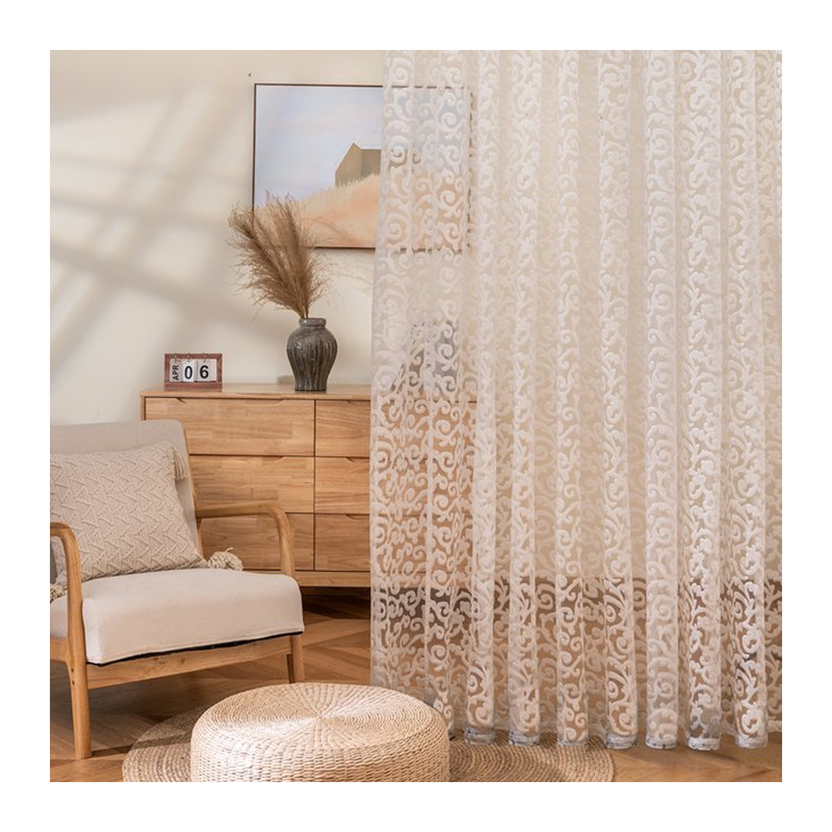 LEEJOOM Jacquard-Vorhang aus weißem Tüll und Organza für dein Wohnzimmer - Bild 1