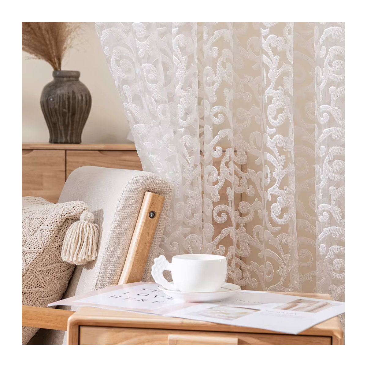 LEEJOOM Jacquard-Vorhang aus weißem Tüll und Organza für dein Wohnzimmer - Bild 2