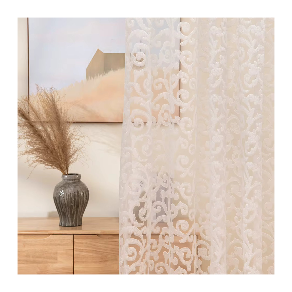 LEEJOOM Jacquard-Vorhang aus weißem Tüll und Organza für dein Wohnzimmer - Bild 3
