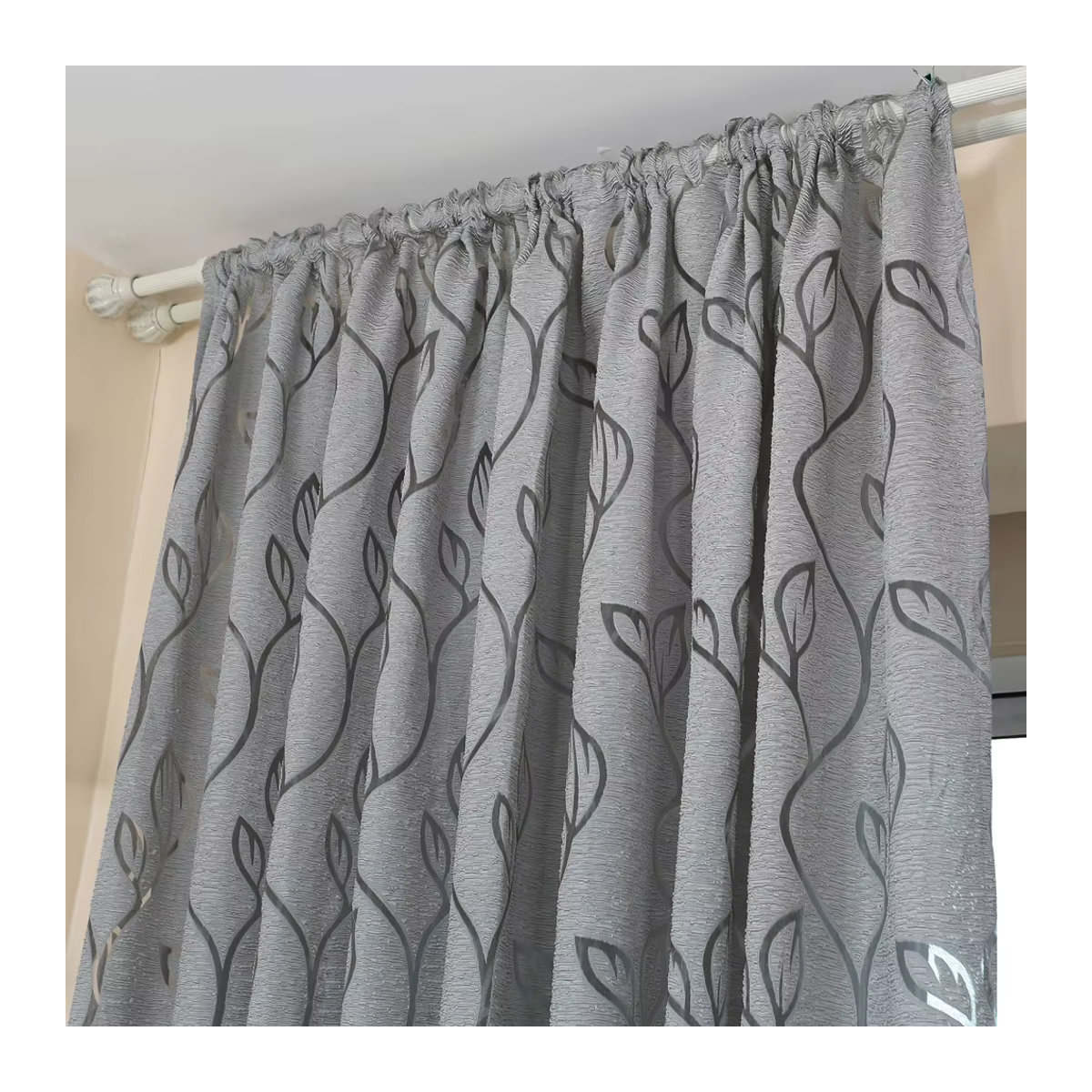 LEEJOOM Jacquard-Vorhang in Grau mit Blatt-Design aus Gaze-Stoff für dein Wohnzimmer - Bild 2