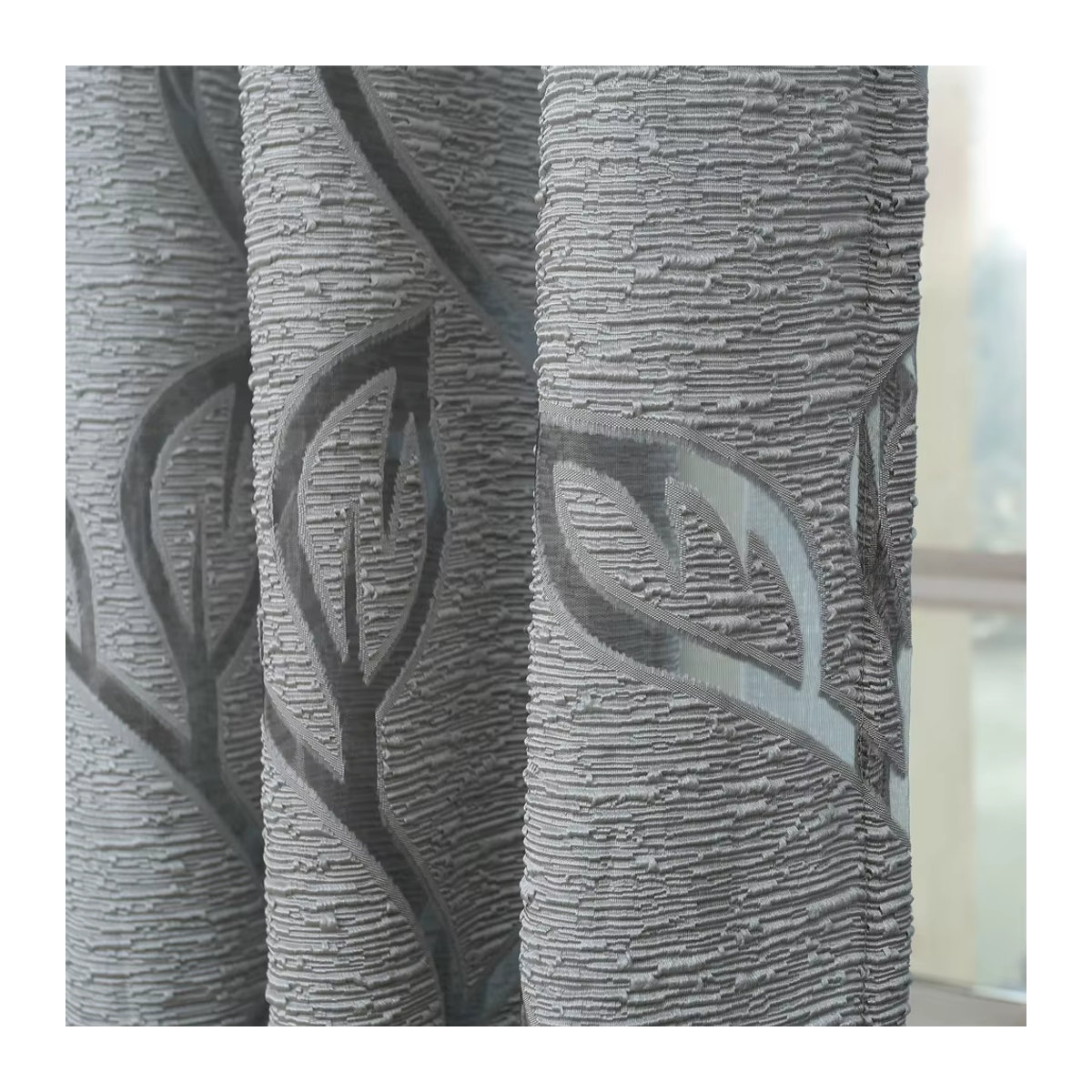 LEEJOOM Jacquard-Vorhang in Grau mit Blatt-Design aus Gaze-Stoff für dein Wohnzimmer - Bild 5