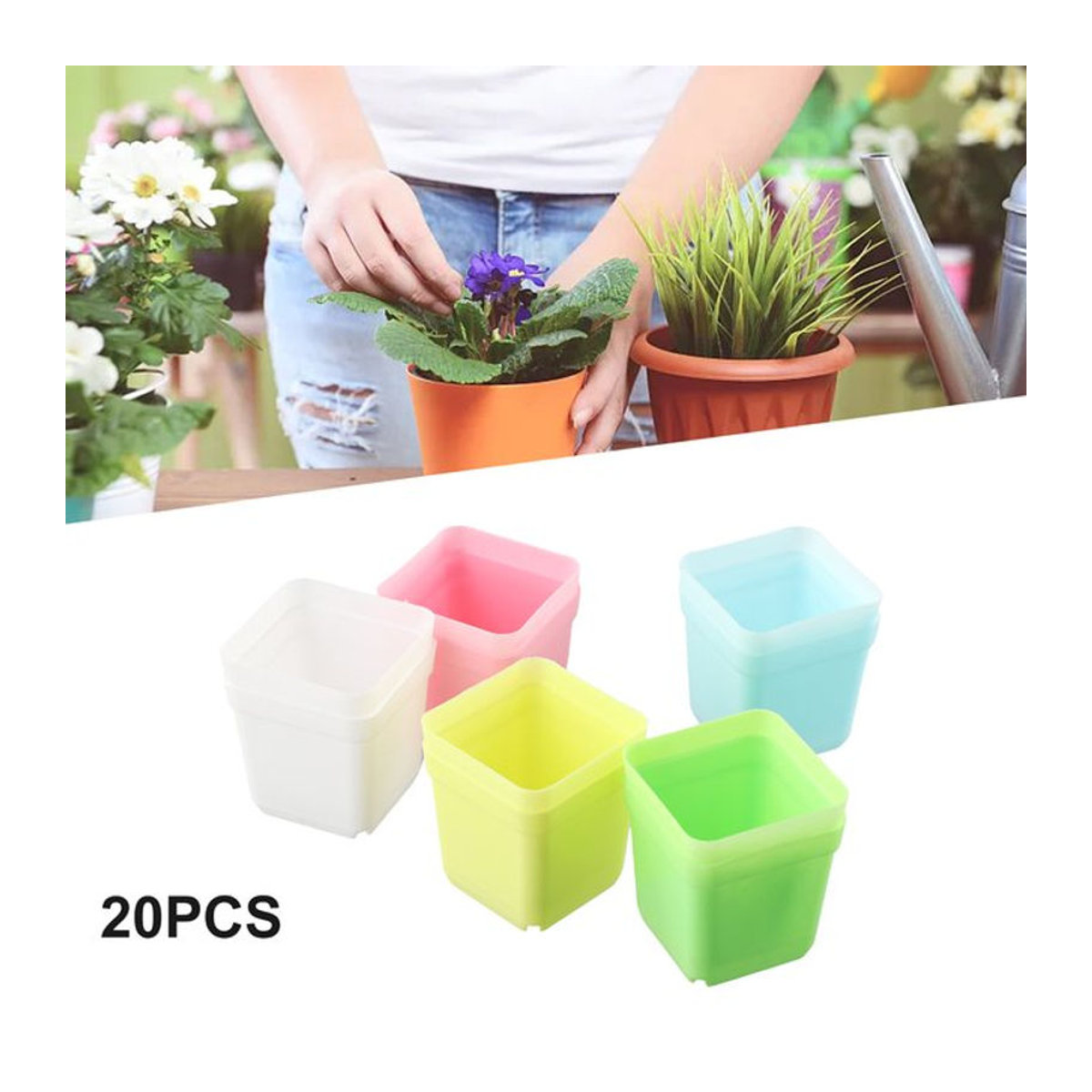 LEENKEA 20er Set Mini Pflanzschalen quadratisch für Sukkulenten und Garten Dekoration - Bild 1
