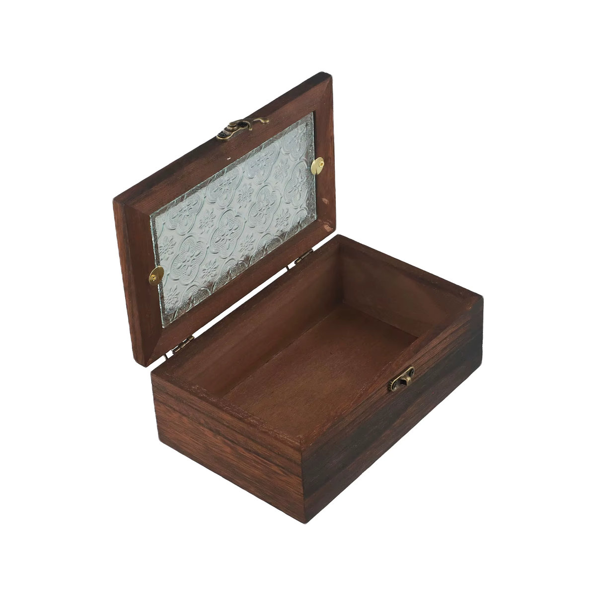 LEENKEA Aufbewahrungsbox aus Glas und Holz in Braun mit floralem Design im Retro-Stil - Bild 3