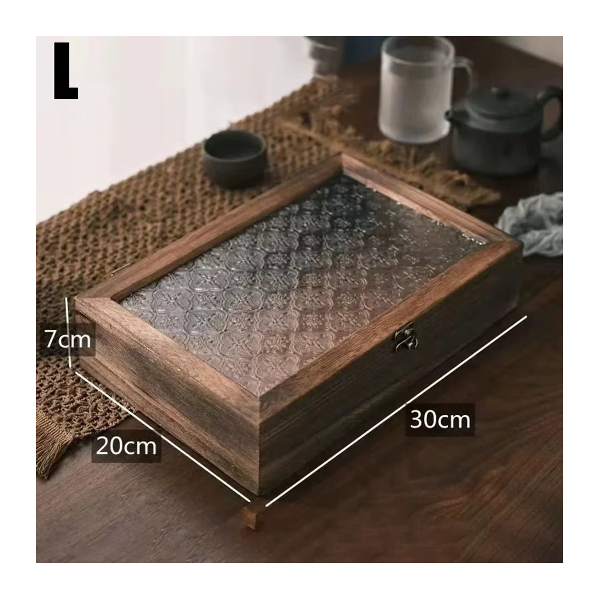 LEENKEA Aufbewahrungsbox aus Glas und Holz in Braun mit floralem Design im Retro-Stil - Bild 4