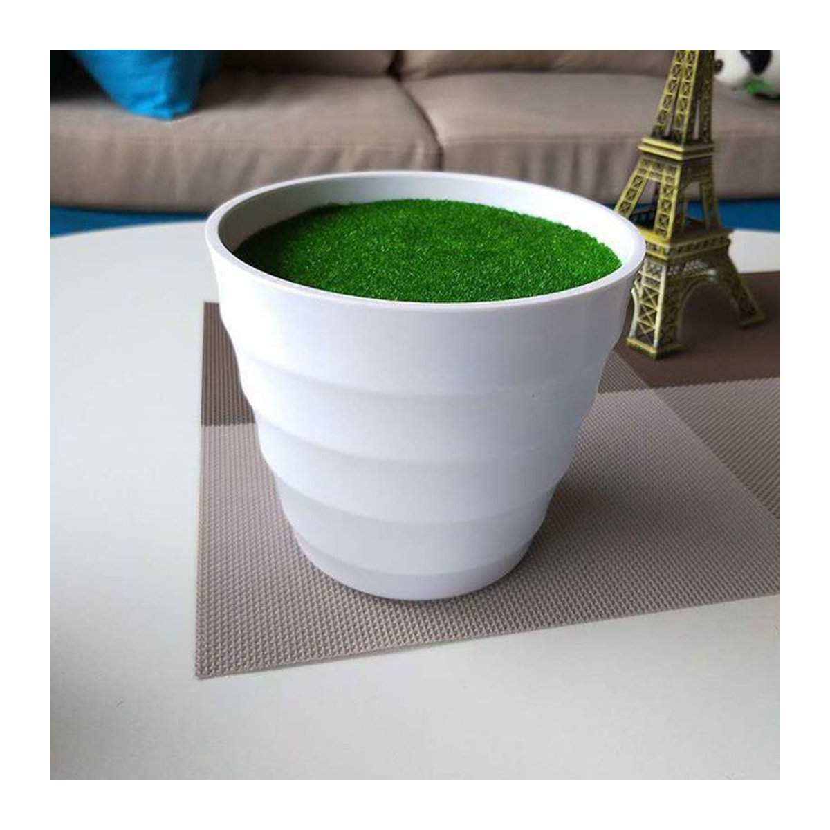 LEENKEA Blumentopf aus weißem Kunststoff für künstliche Topfpflanzen, rund und minimalistisch - Bild 1