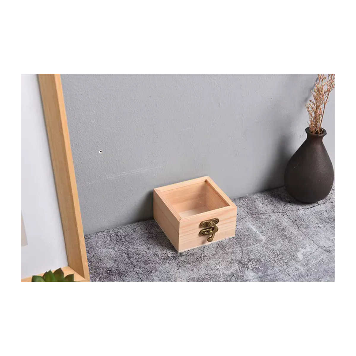 LEENKEA Quadratische Aufbewahrungsbox aus Holz in Beige mit Scharnier als Schmuckschatulle und Desktop-Organizer - Bild 3