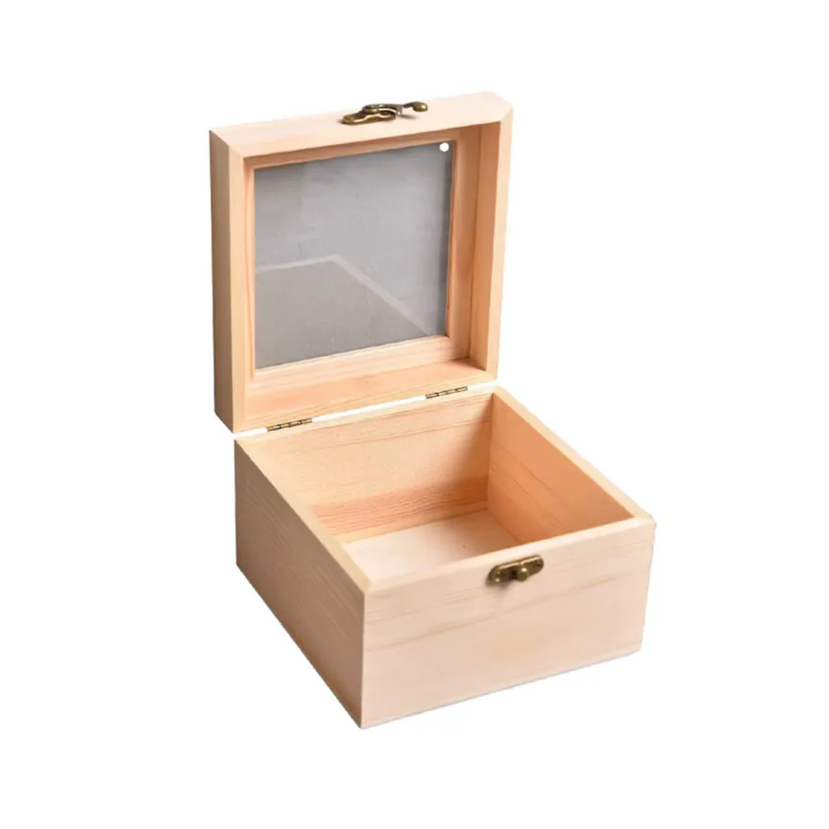 LEENKEA Quadratische Aufbewahrungsbox aus Holz in Beige mit Scharnier als Schmuckschatulle und Desktop-Organizer - Bild 4