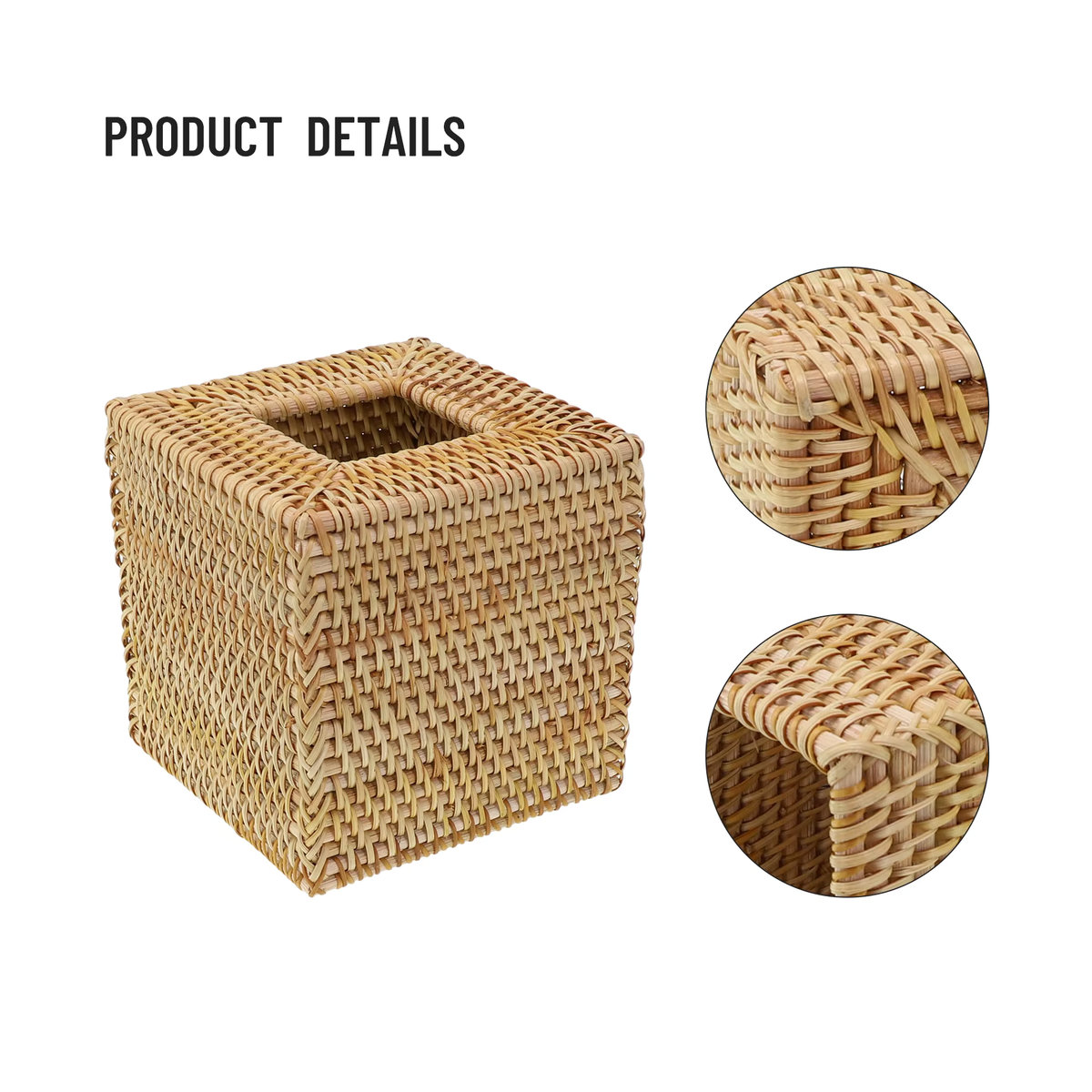 LEENKEA Quadratische Rattan Taschentuchbox handgewebt, braun, B/T/H: 14,48 x 14,48 x 14,48 cm - Bild 2