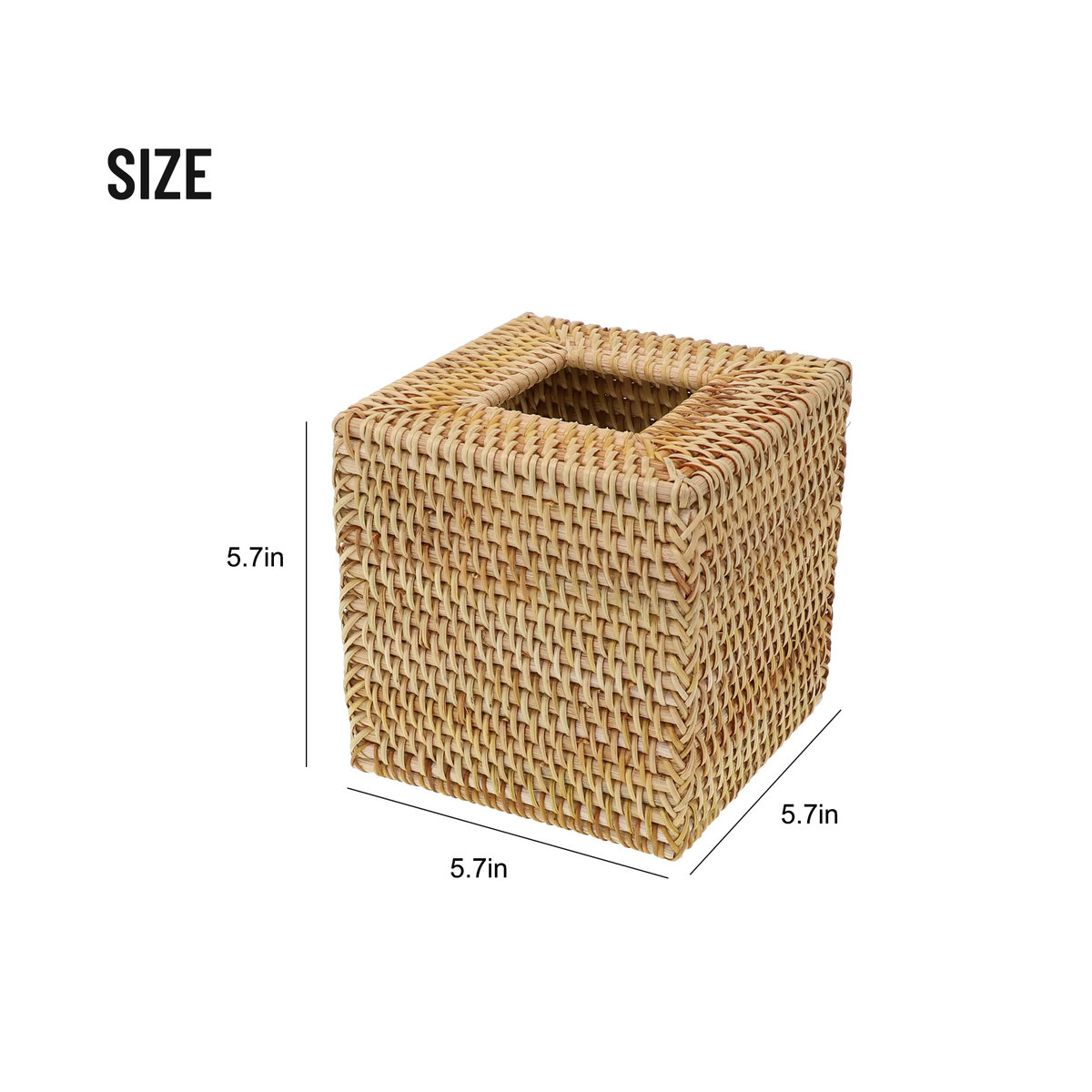 LEENKEA Quadratische Rattan Taschentuchbox handgewebt, braun, B/T/H: 14,48 x 14,48 x 14,48 cm - Bild 3