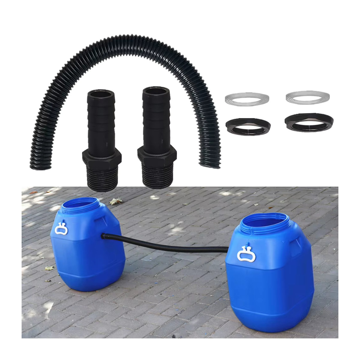 LEENKEA Regenwasser-Regenfass-Verbindungskit mit 25mm Stecker für Schlauchanschluss und Rohrverlängerung in Schwarz - Bild 4