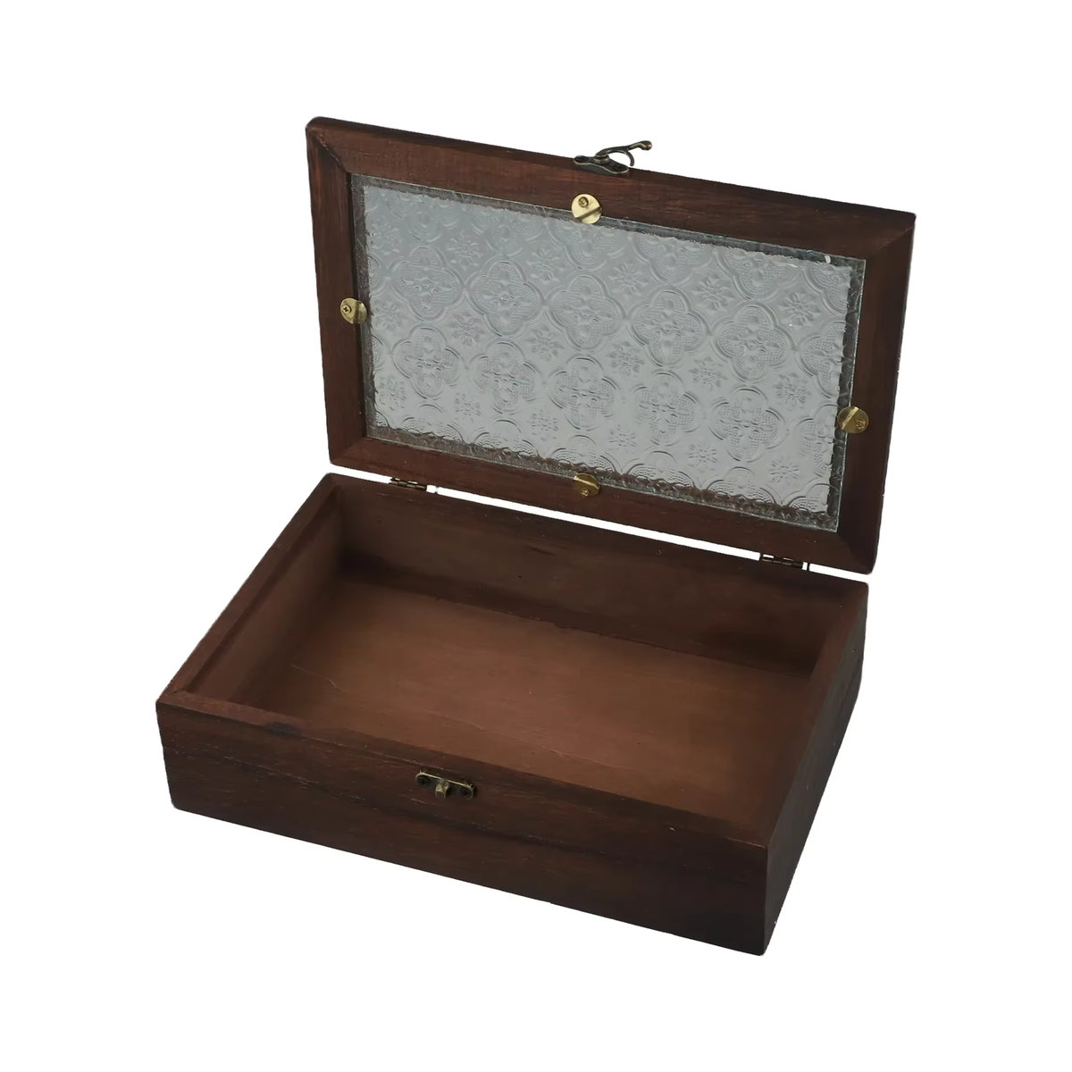 LEENKEA Schmuckbox aus Holz und Glas in Braun mit floralem Design im Retro-Stil - Bild 3