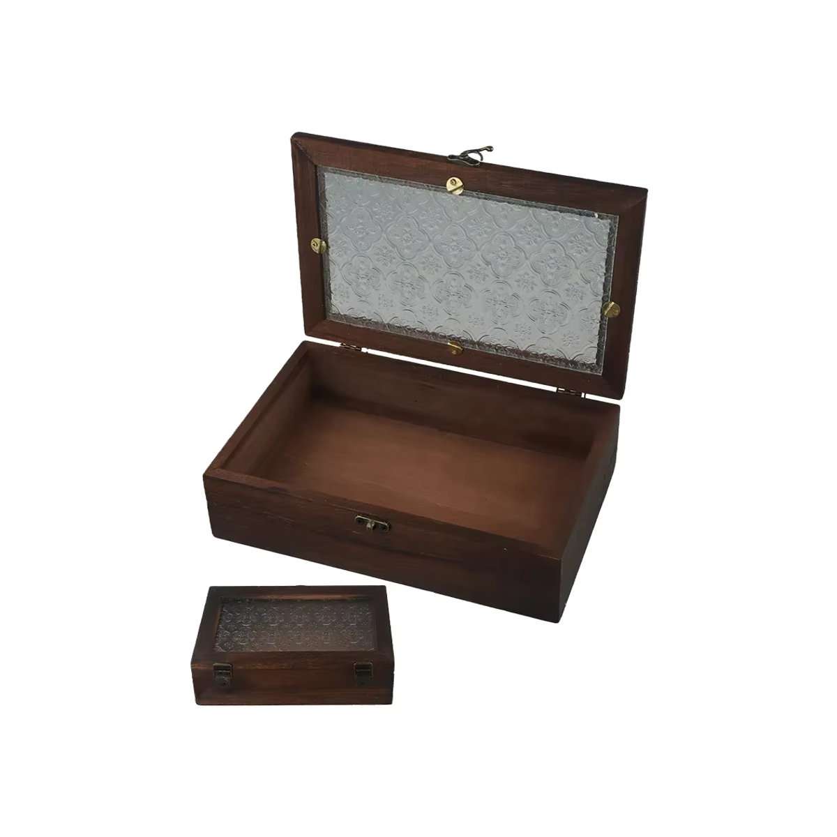 LEENKEA Schmuckbox aus Holz und Glas in Braun mit floralem Design im Retro-Stil - Bild 5