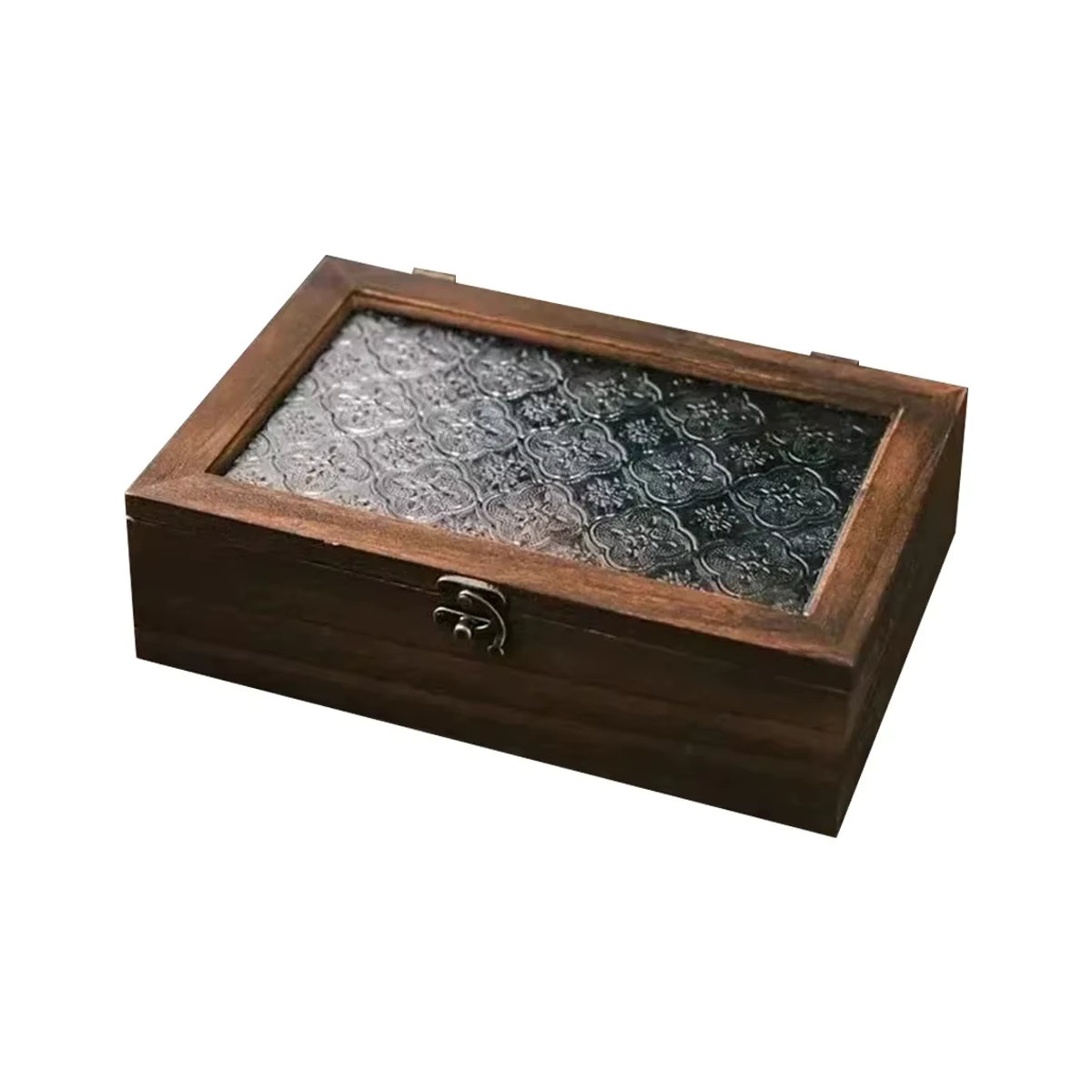 LEENKEA Schmuckbox aus Holz und Glas in Braun mit floralem Design im Retro-Stil - Bild 7