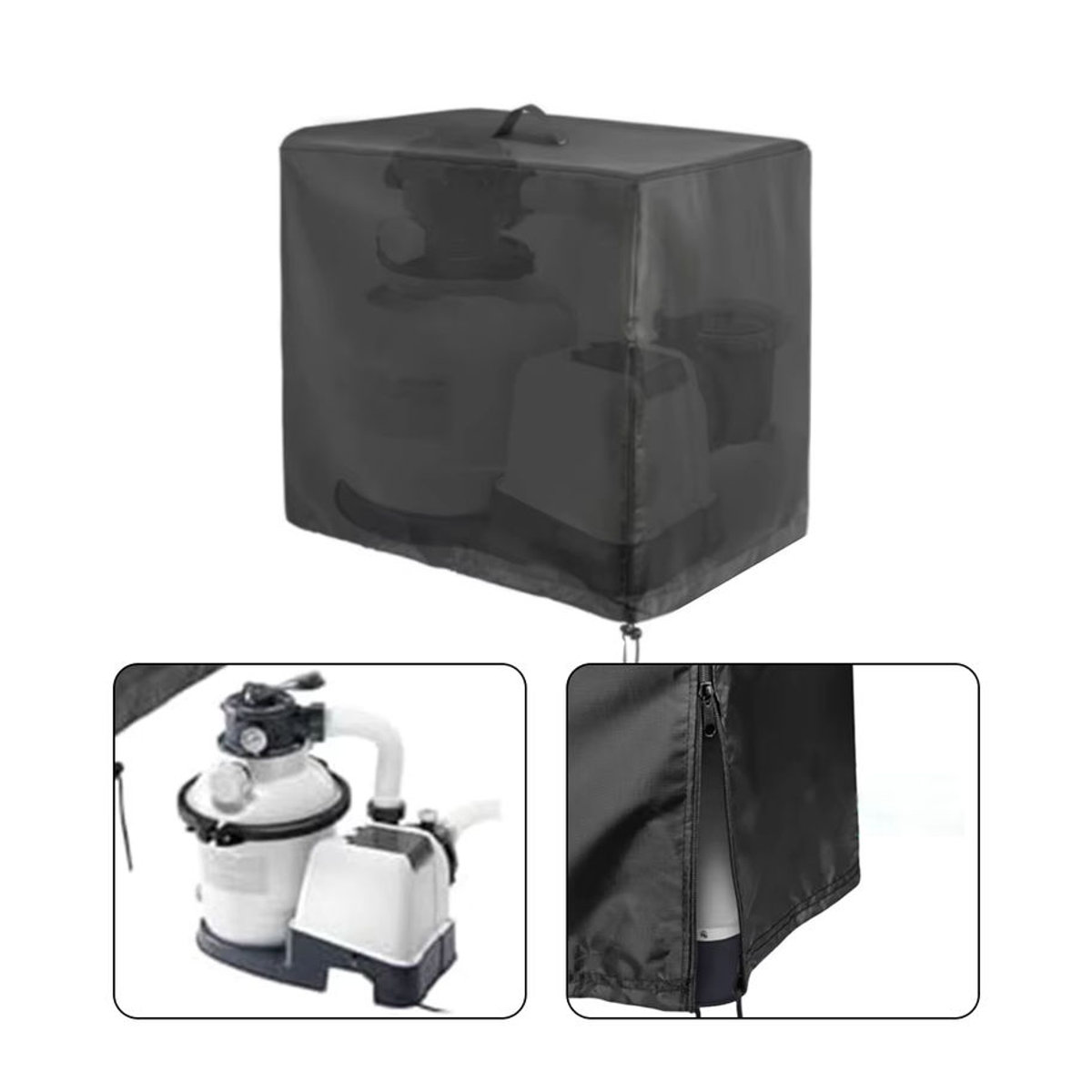 LEENKEA Wasserdichte Sandfilterabdeckung aus 420D Oxford-Gewebe für Krystal Clear Pool Pumpen, Schwarz, H x B x T: 62 x 55 x 50 cm - Bild 5