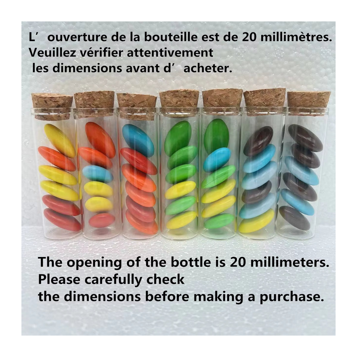 Leere Glasflaschen mit Korkverschluss für Hochzeit und DIY-Bastelarbeiten, transparent und weiß, Durchmesser: 2,5 cm - Bild 3