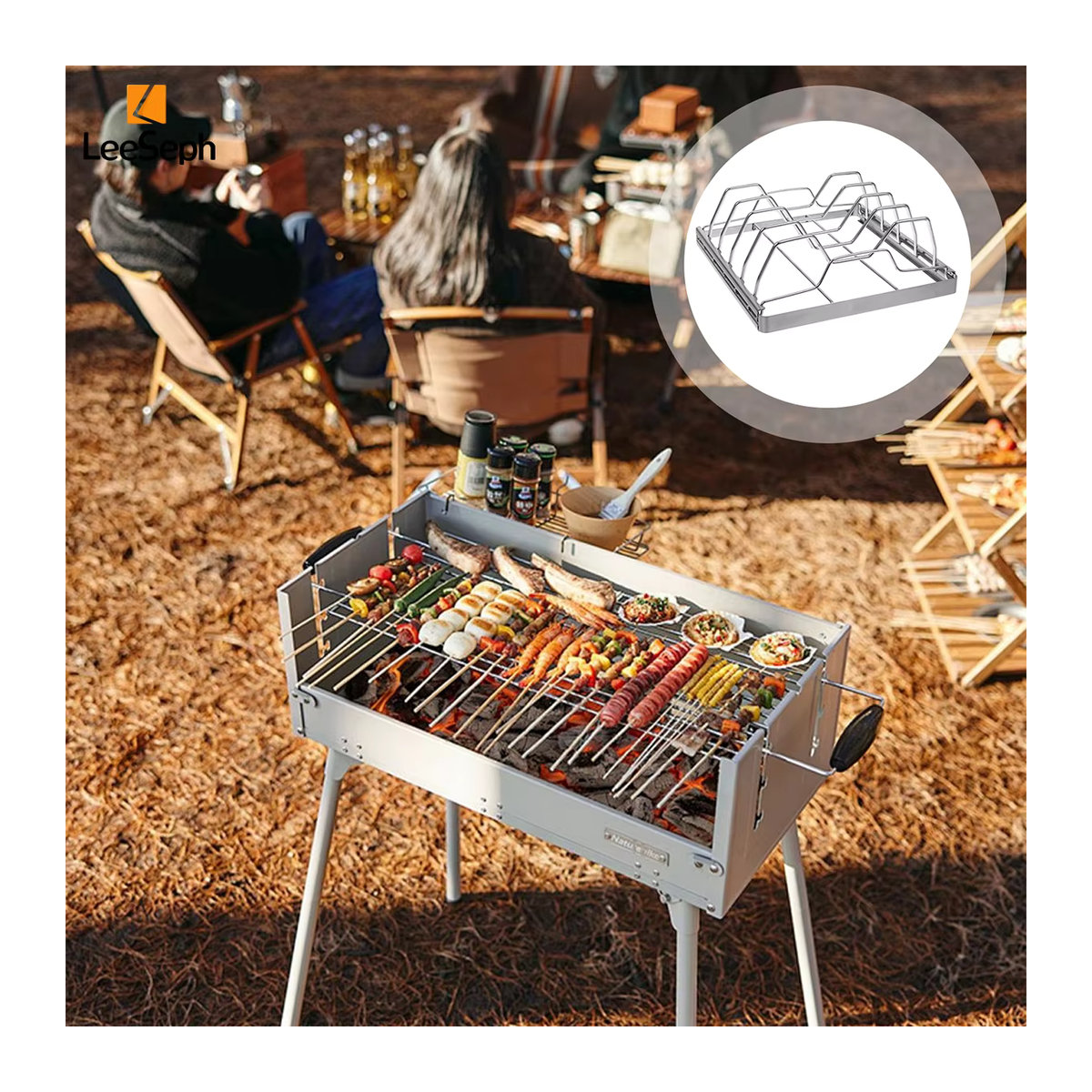 Leeseph Faltbarer Rippenständer aus Edelstahl als Grillwerkzeug für Camping und Grillabende - Bild 3