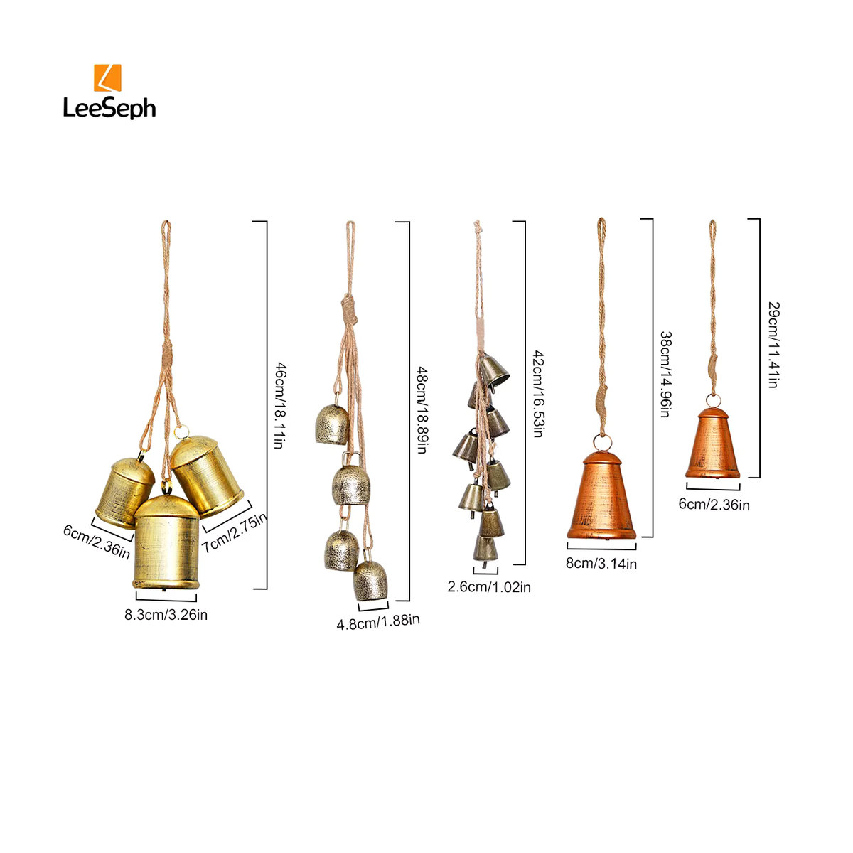 Leeseph Weihnachts Hängeornament aus Metall in Gold mit Glocken und Schnur - Bild 2