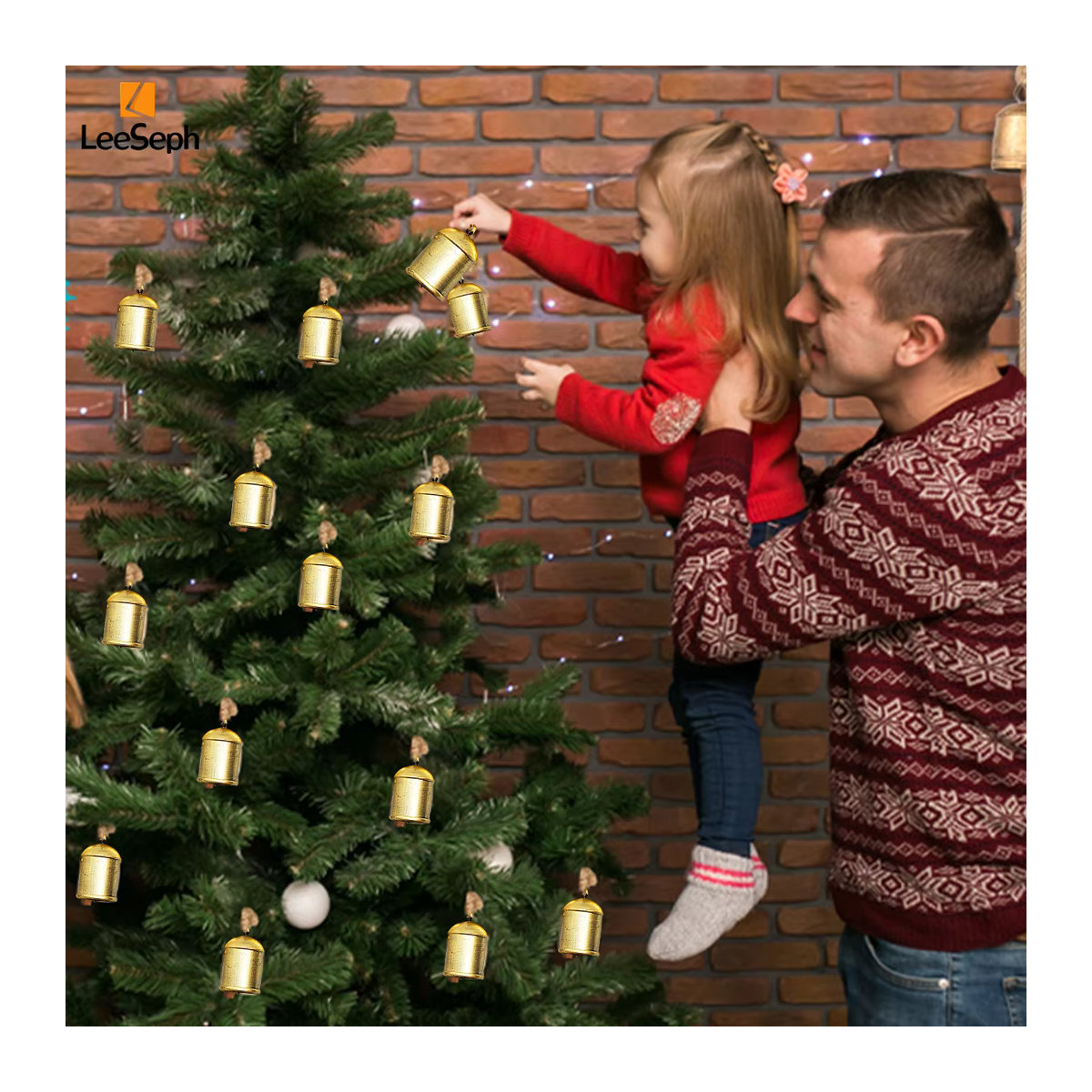 Leeseph Weihnachts Hängeornament aus Metall in Gold mit Glocken und Schnur - Bild 4