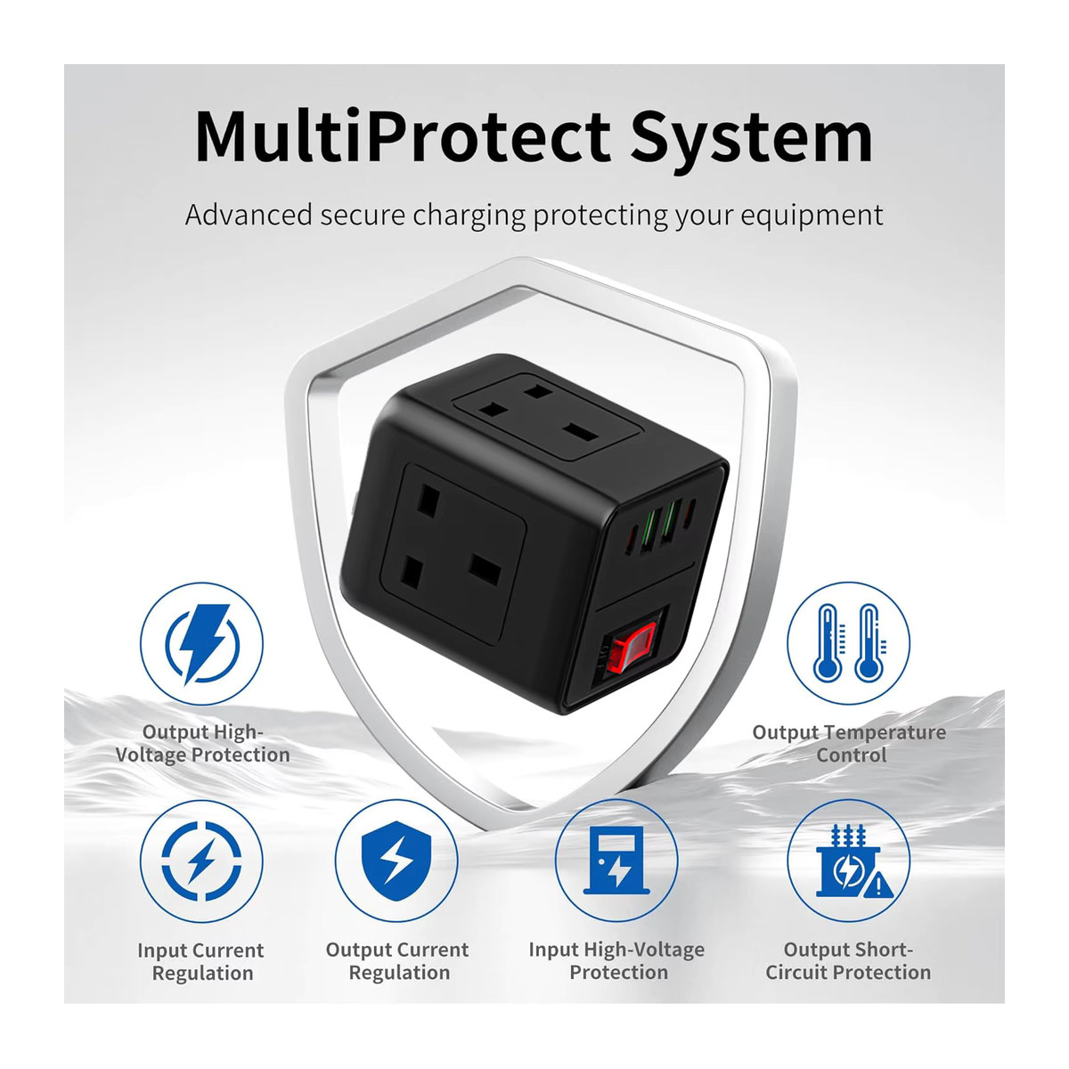 Lehotpia Steckdosenleisten-Adapter mit UK-Stecker, 2500 W Multitap-AC-Steckdosen mit USB Typ C und Überlastschutz, 2 m Verlängerungskabel, Weiß oder Schwarz - Bild 2