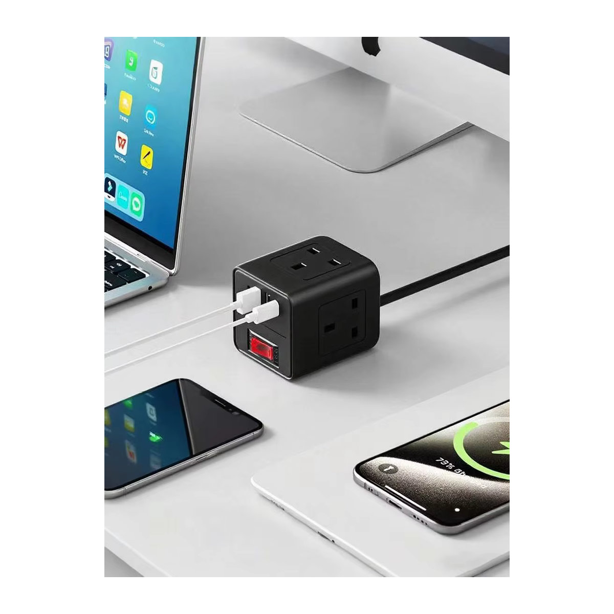 Lehotpia Steckdosenleisten-Adapter mit UK-Stecker, 2500 W Multitap-AC-Steckdosen mit USB Typ C und Überlastschutz, 2 m Verlängerungskabel, Weiß oder Schwarz - Bild 5