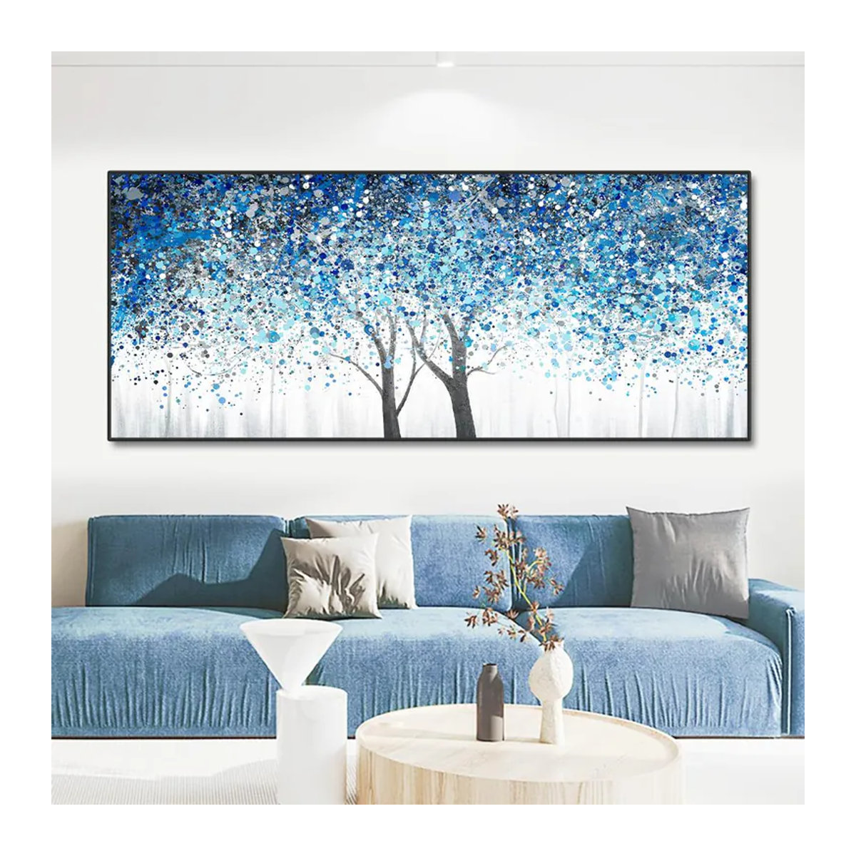 Leibert Art Decoration Painting Abstrakt Florale Leinwand Wandkunst Skandinavisch Mehrfarbig Blau B/H: 40 x 20 cm - Bild 2