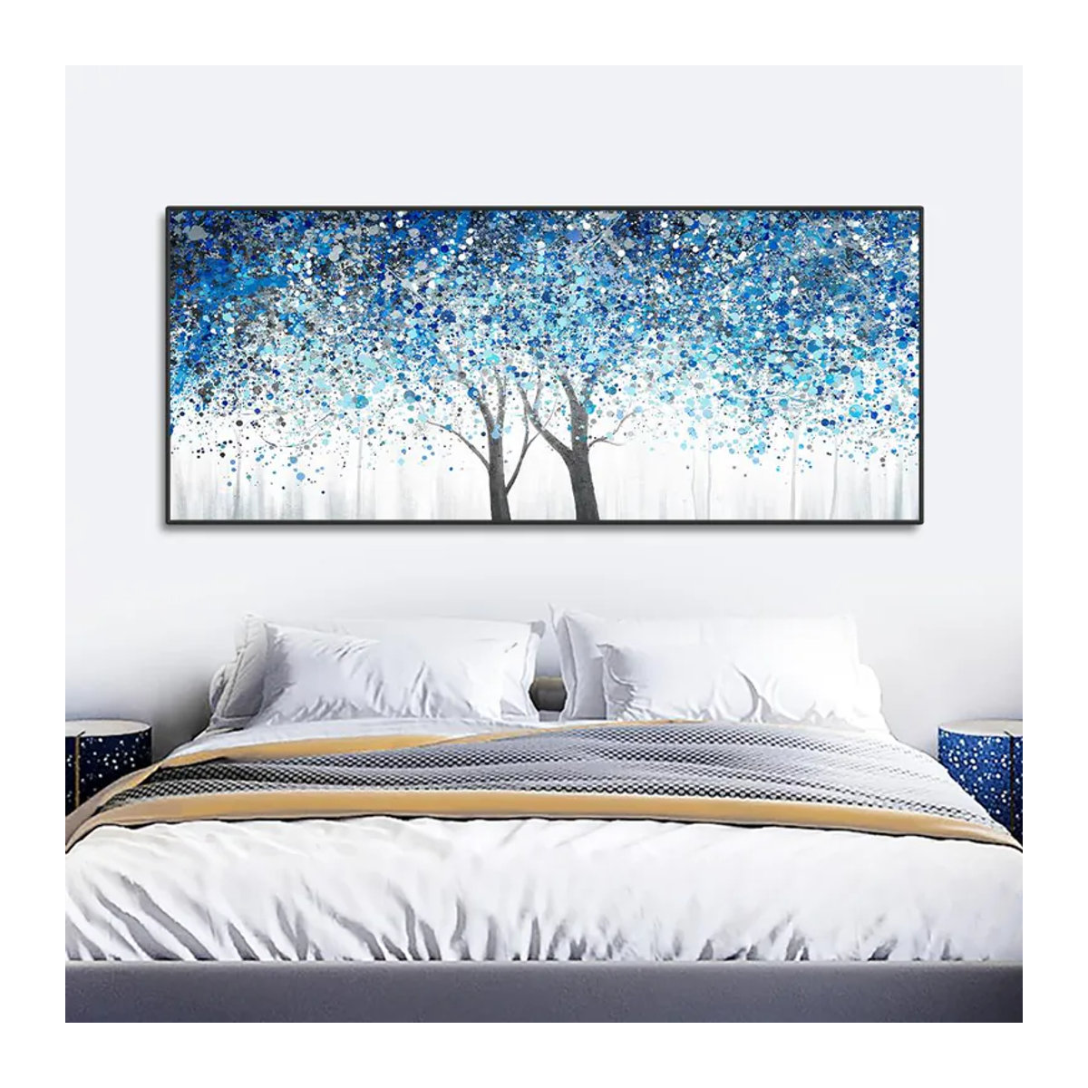 Leibert Art Decoration Painting Abstrakt Florale Leinwand Wandkunst Skandinavisch Mehrfarbig Blau B/H: 40 x 20 cm - Bild 3