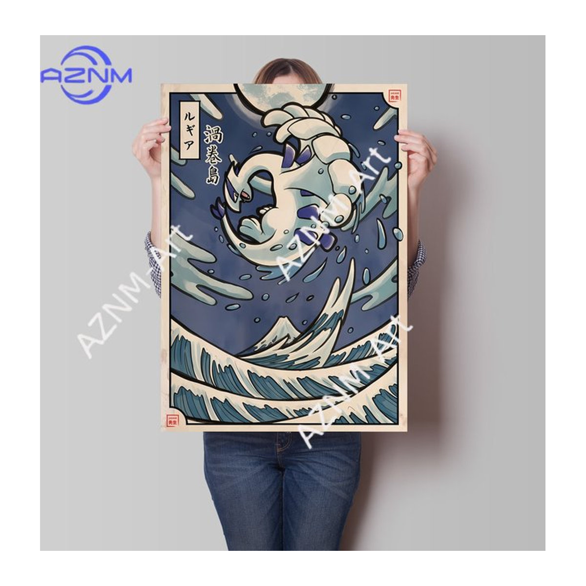 Leinwand-Gemälde Pokemon Lugia als modernes Wandbild in Hochformat und Mehrfarbig - Bild 1