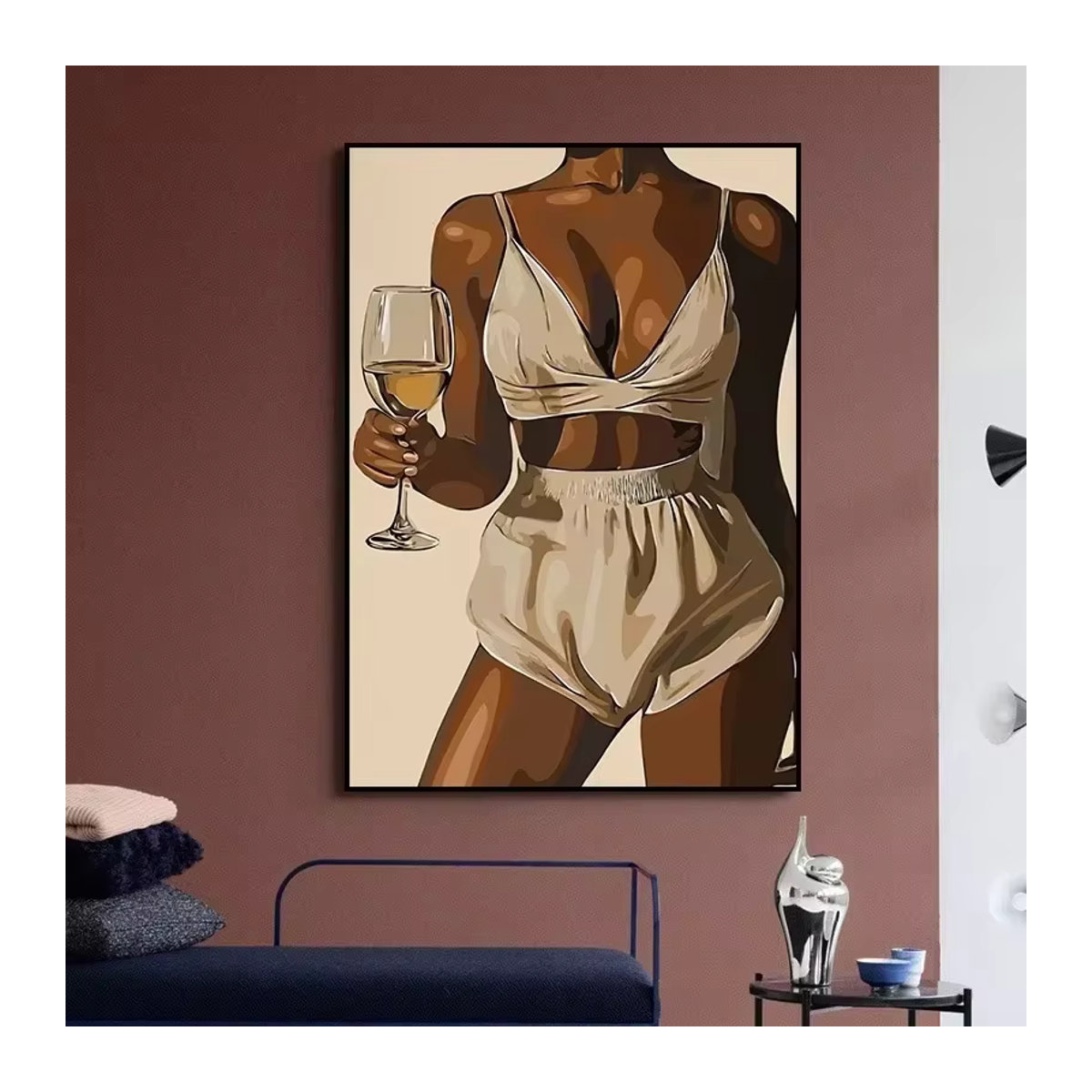 Leinwandkunst Poster Serie Schwarze Amerikanische Frau Porträt in Mehrfarbig für deine Wanddekoration im Wohnzimmer oder Schlafzimmer, Rahmenloses Gemälde im Hochformat - Bild 2