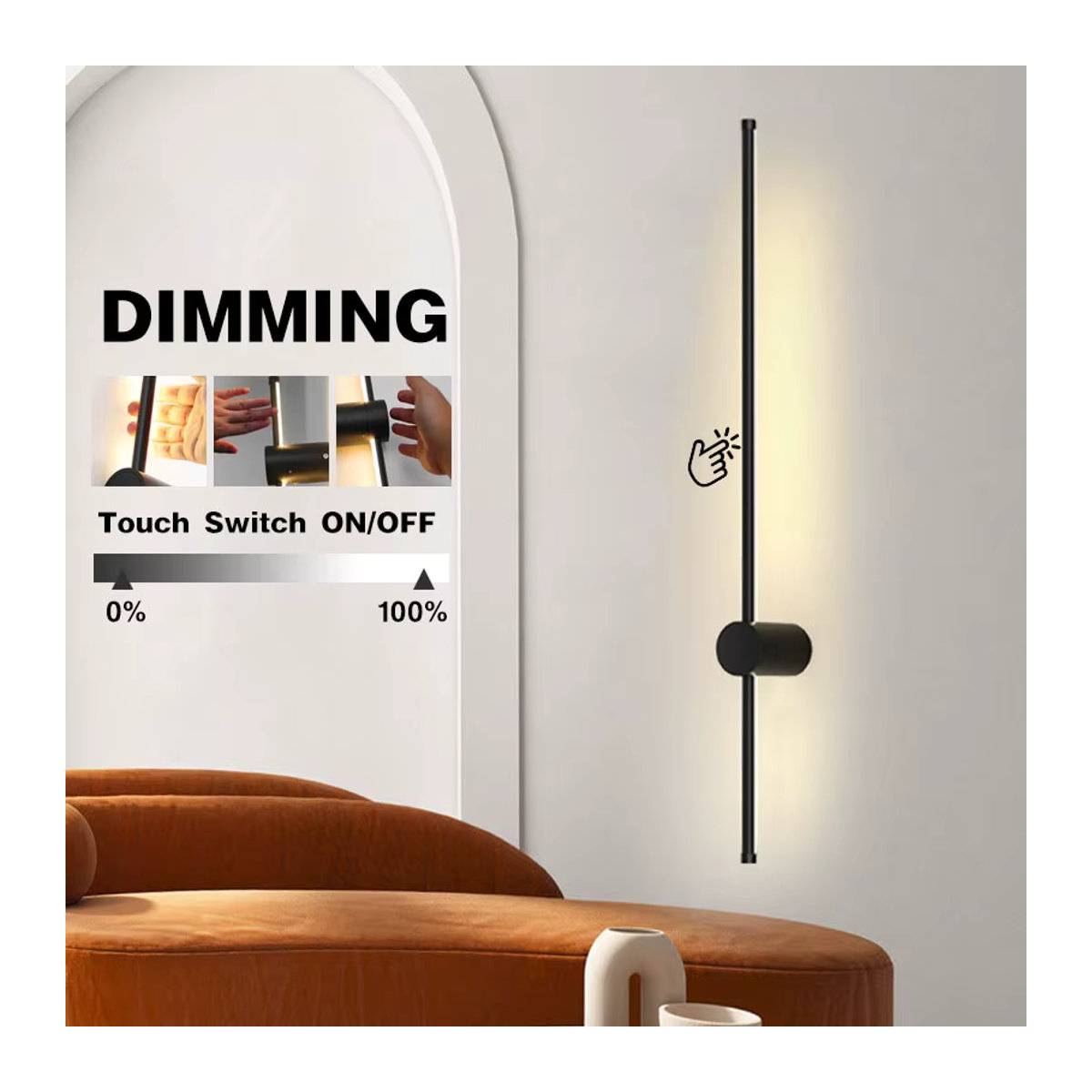 LEITELL LED Wandleuchte in Schwarz mit Touch-Schalter, dimmbar und 360 Grad drehbar, minimalistisches Design für Schlafzimmer und Korridor - Bild 2