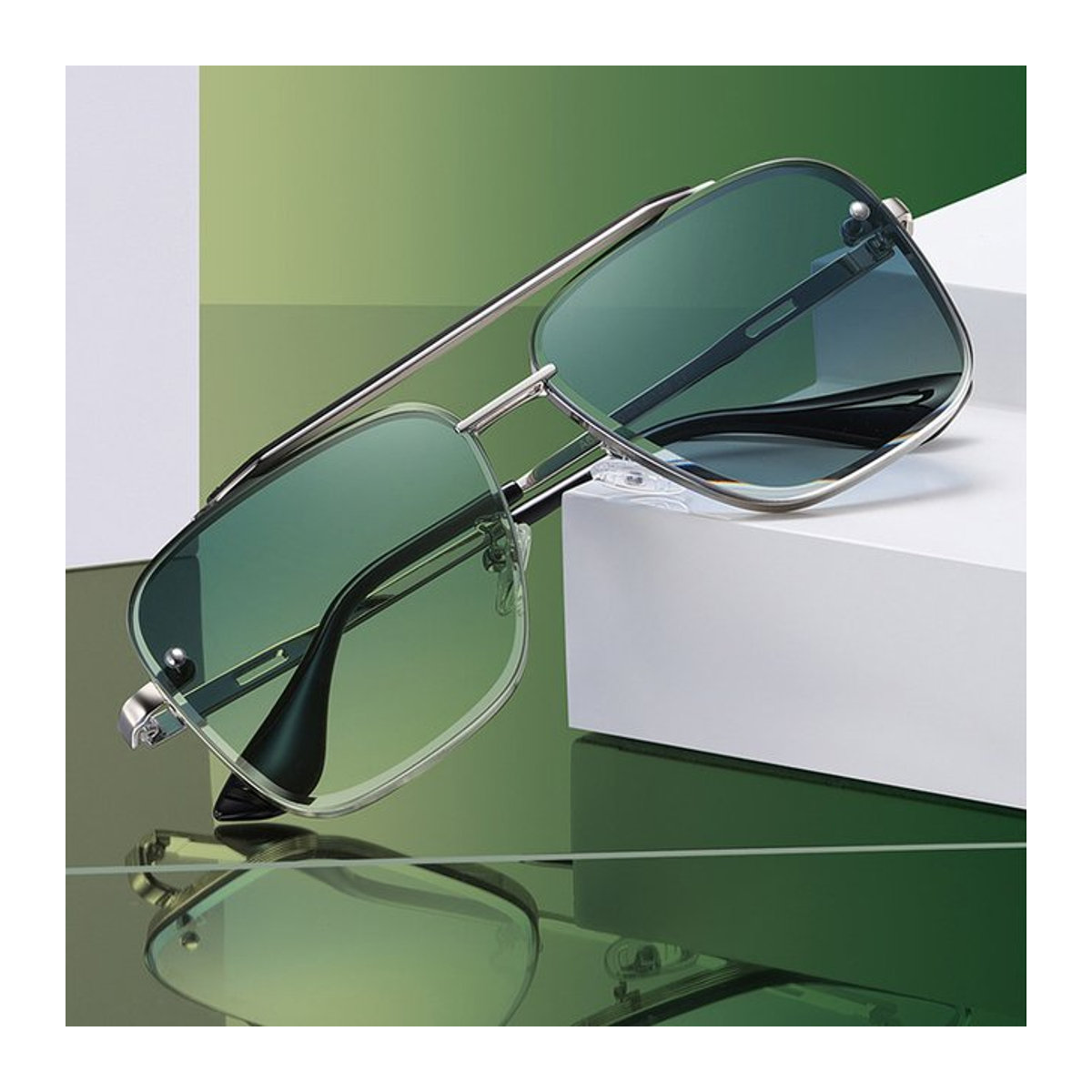 LENMOSC Sonnenbrille mit Farbverlauf und großem Metallrahmen für Damen und Herren - Bild 1
