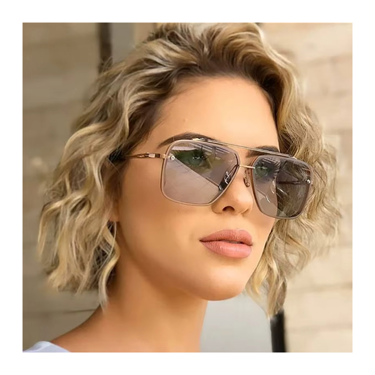 LENMOSC Sonnenbrille mit Farbverlauf und großem Metallrahmen für Damen und Herren - Bild 3