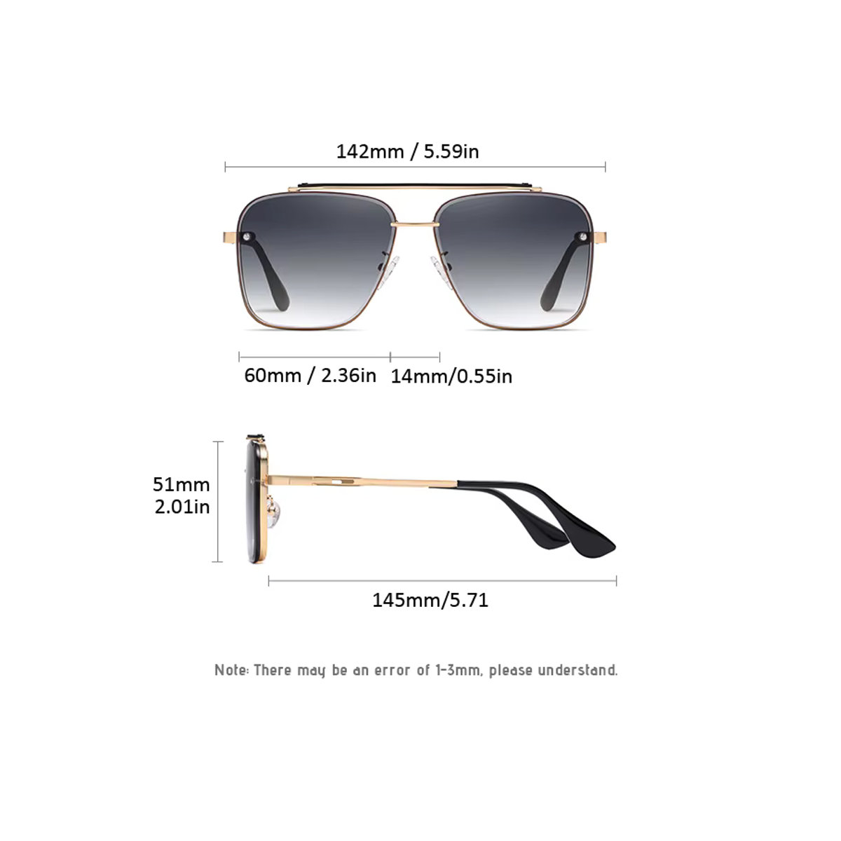 LENMOSC Sonnenbrille mit Farbverlauf und großem Metallrahmen für Damen und Herren - Bild 5