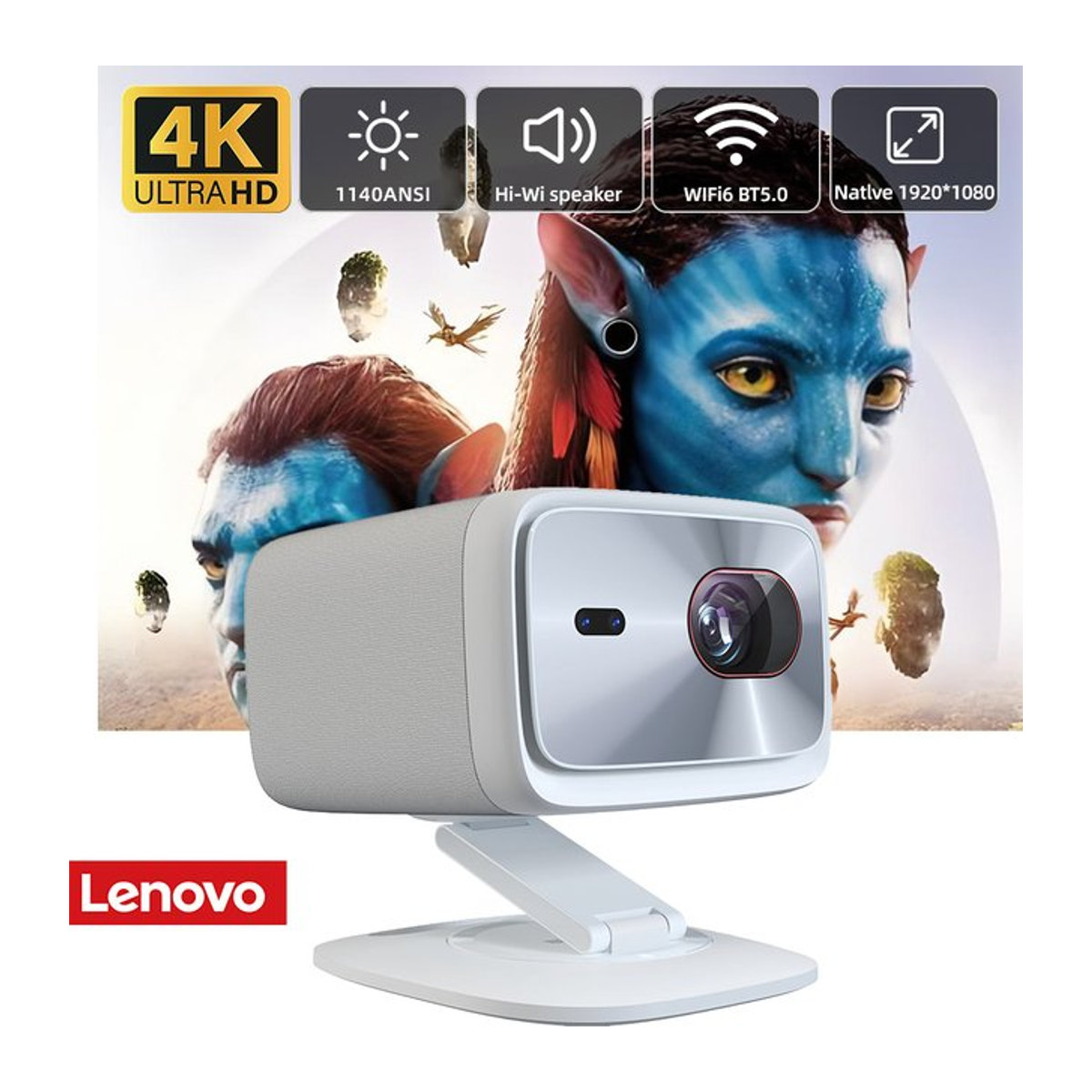 Lenovo 100P PK hy300 pro Projektor Full HD 1080p LED Laser Heimkino Projektor mit Wifi und 1140 ANSI Lumen in Weiß - Bild 1