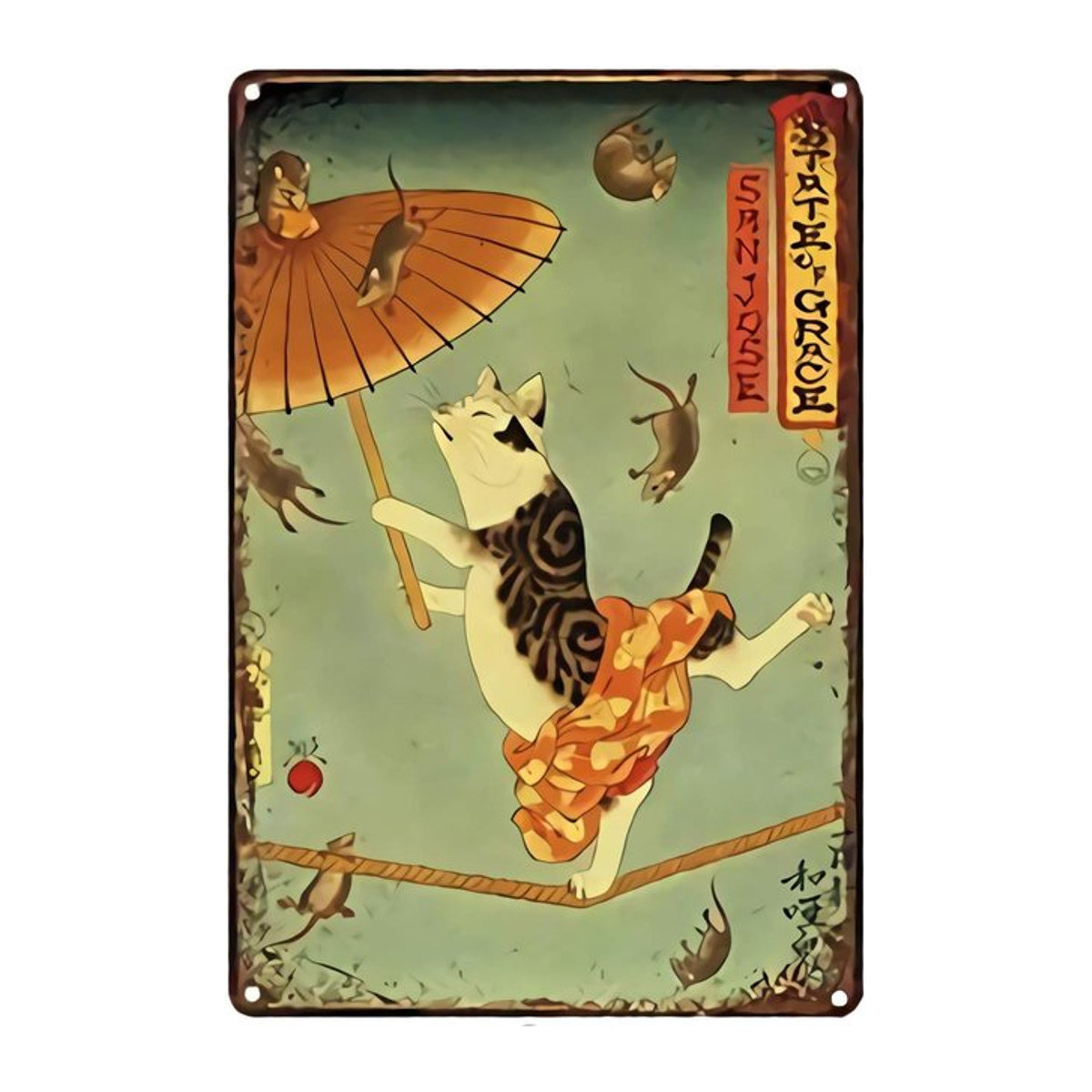 Lenrius Vintage Metall-Blechschild Samurai-Katane Tattoo Design, mehrfarbig, Rechteckig, H: 20 cm, B: 14 cm - Bild 1
