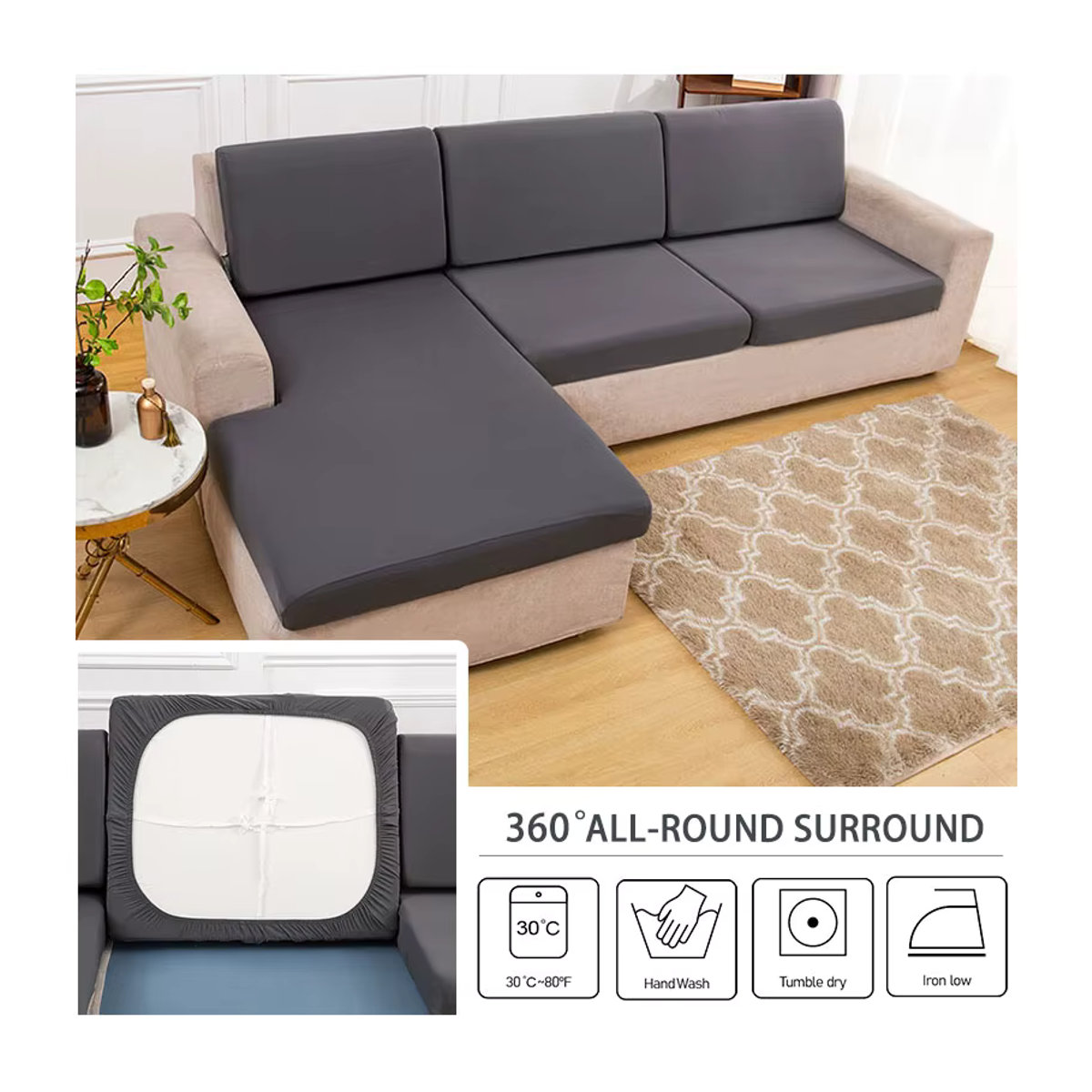 Leorate Elastischer L-förmiger Sofa-Bezug aus gerilltem Polyester für Ecksofas in Braun und Mehrfarbig - Bild 4