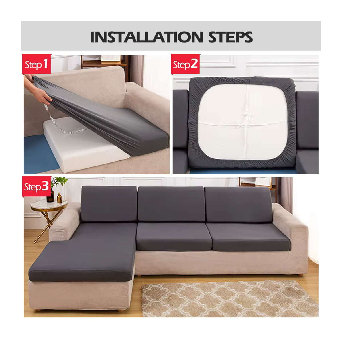 Leorate Elastischer L-förmiger Sofa-Bezug aus gerilltem Polyester für Ecksofas in Braun und Mehrfarbig - Bild 5