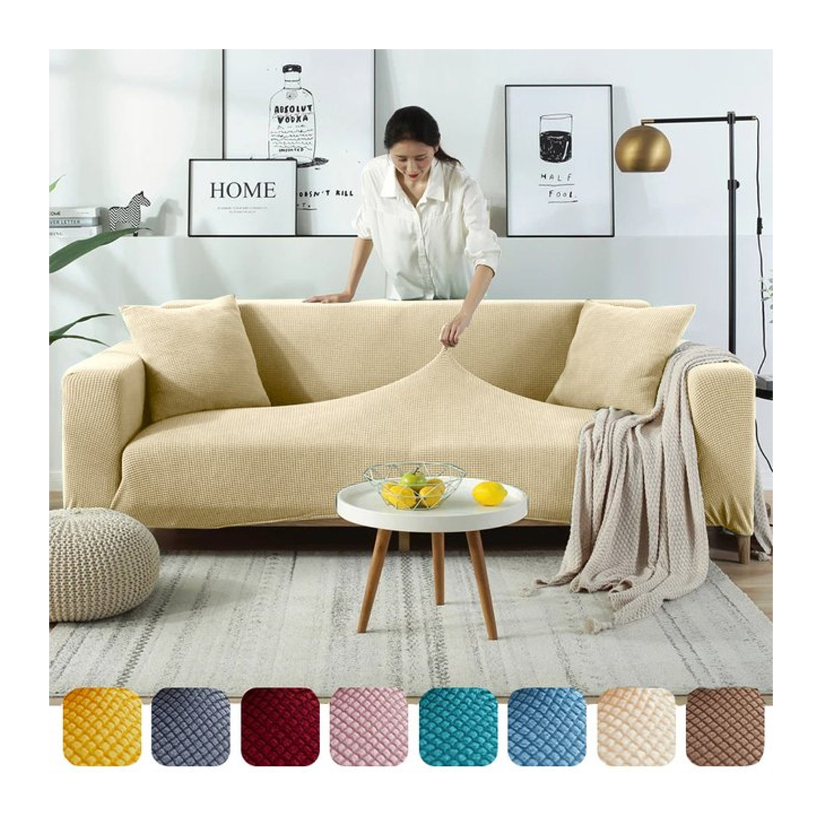 Leorate Elastischer Sofabezug aus gestricktem Gitterstoff für 1- bis 5-Sitzer in Beige und Braun - Bild 1