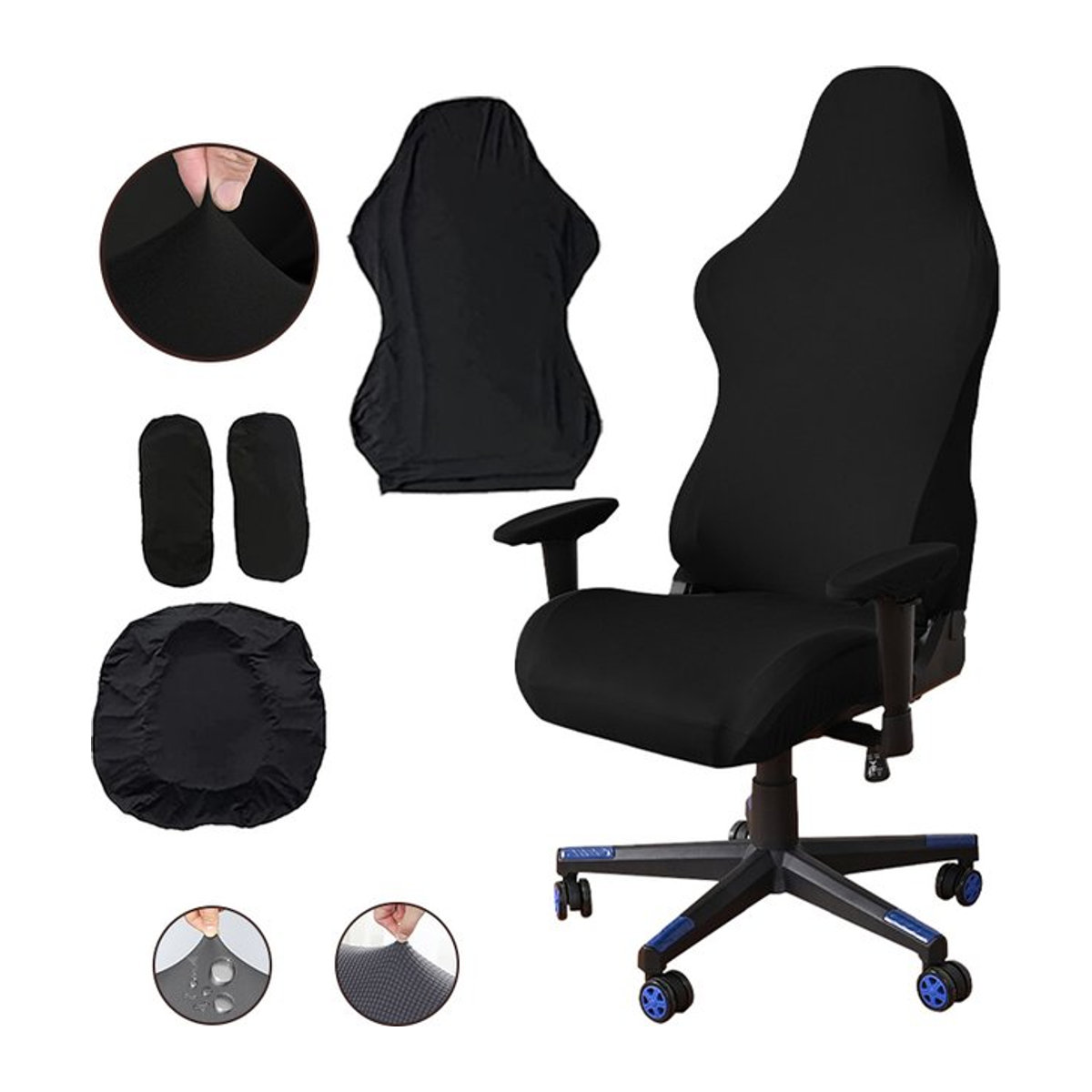 Leorate Gaming Sessel Sitzbezug in Schwarz, elastischer Stretch-Stuhlbezug für Büro- und Computerstühle zum Schutz der Oberfläche - Bild 1