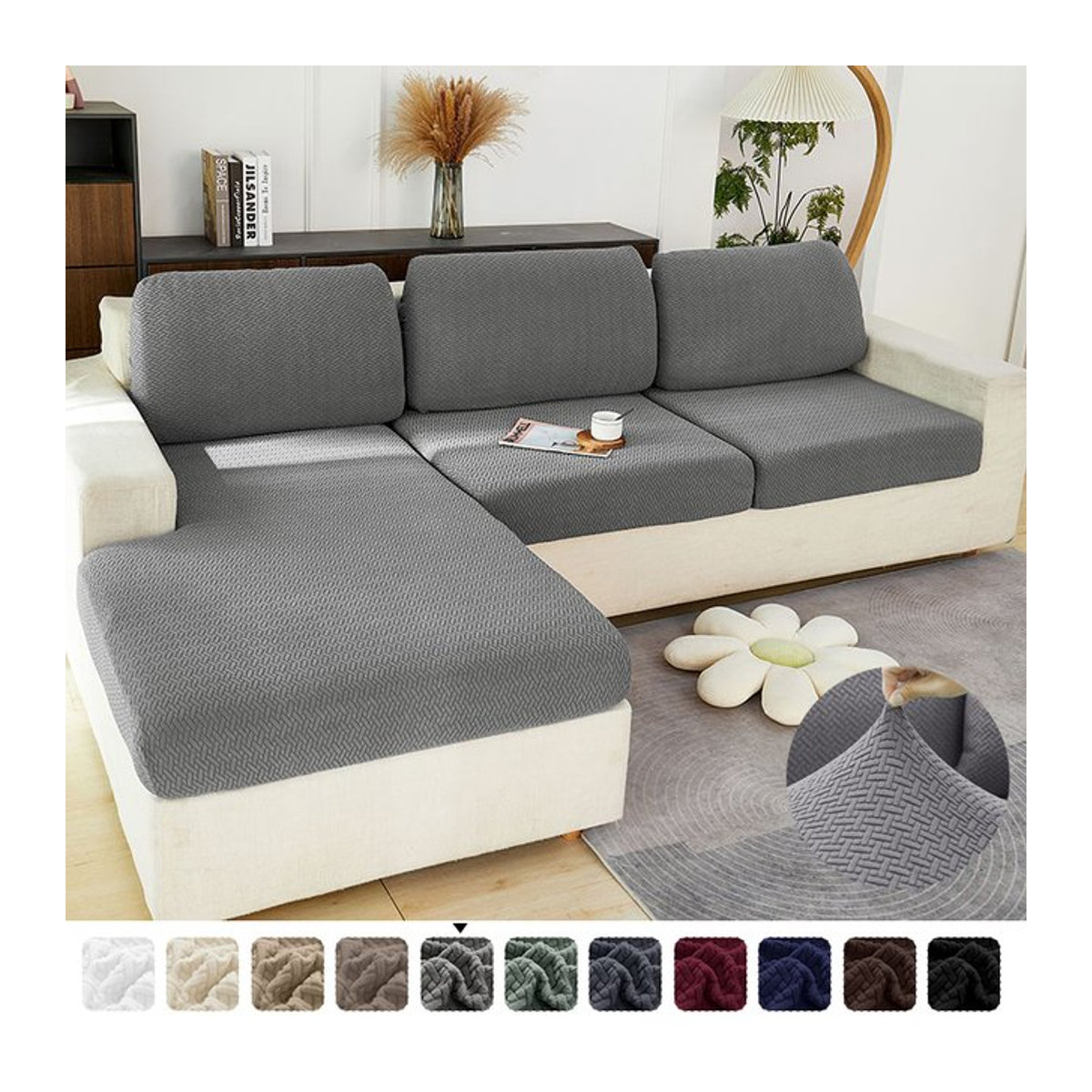 Leorate Jacquard Sofa Bezug einfarbig elastisch zum Schutz deiner Couch in Beige oder Grau - Bild 1