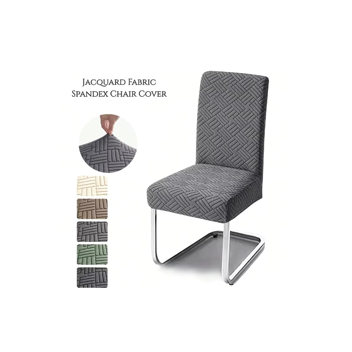 Leorate Jacquard-Stuhlbezüge aus Spandex für Esszimmer und Hotel, staubabweisende Oberflächenabdeckung, Farben: Creme und Grau - Bild 1