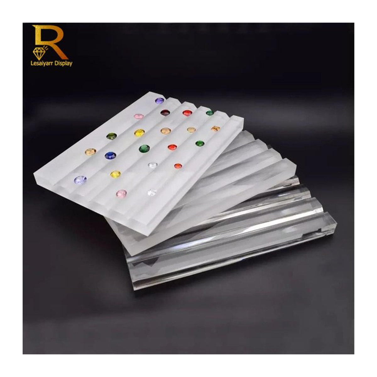 Lesaiyarr Acryl Edelstein Display Tablett in Transparent, Rechteckige Schmuckvitrine für Diamanten und Perlen - Bild 1