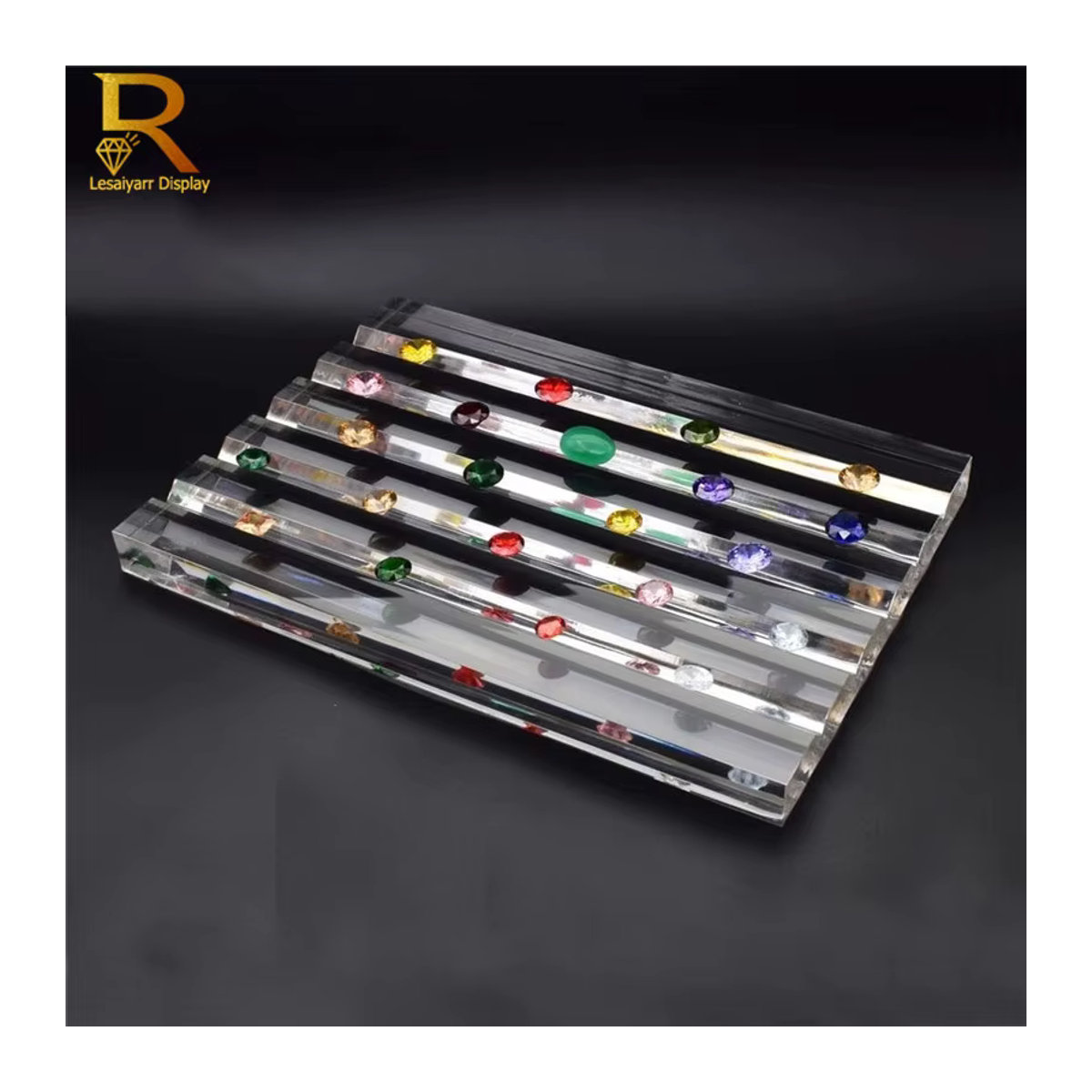 Lesaiyarr Acryl Edelstein Display Tablett in Transparent, Rechteckige Schmuckvitrine für Diamanten und Perlen - Bild 2