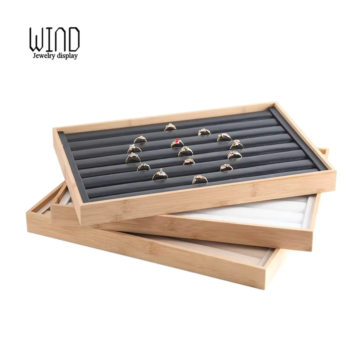 Lesaiyarr Schmuck Display aus Bambusholz als Organizer für Ringe, Halsketten und Armbänder, rechteckig, Braun oder Weiß - Bild 2