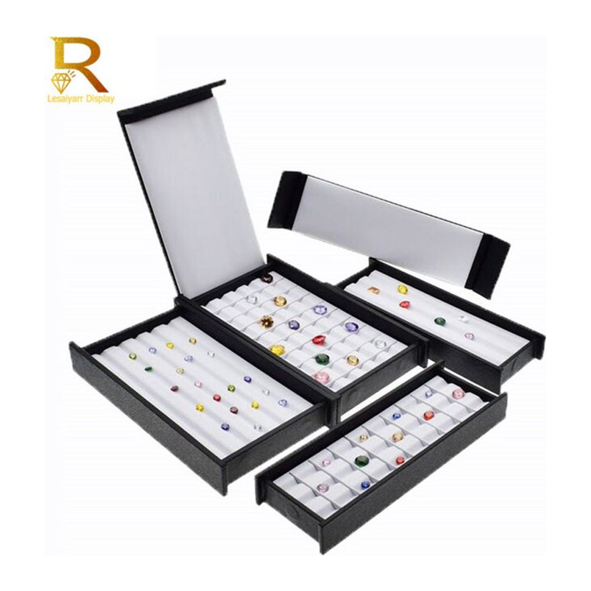 Lesaiyarr Schmuckdisplay aus Leder mit magnetischer Abdeckung und Diamant-Muster in Schwarz - Bild 1