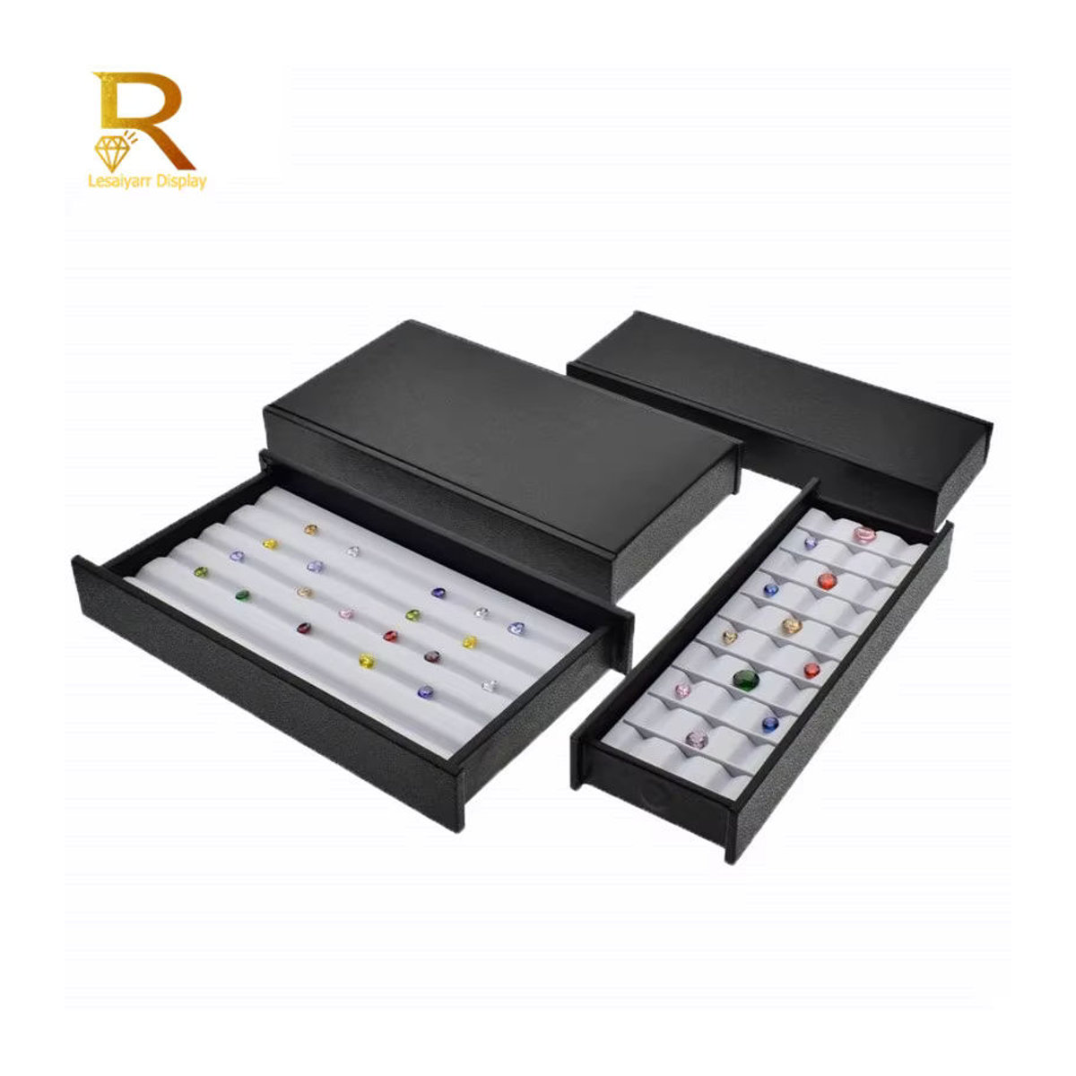 Lesaiyarr Schmuckdisplay aus Leder mit magnetischer Abdeckung und Diamant-Muster in Schwarz - Bild 2